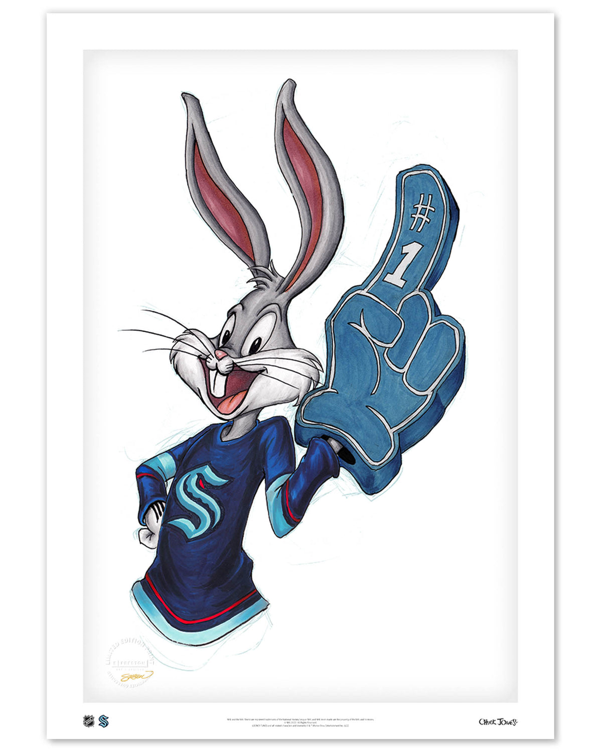 Rabbit Hockey Fan x NHL Kraken Bugs Bunny Limited Edition Fine Art Print