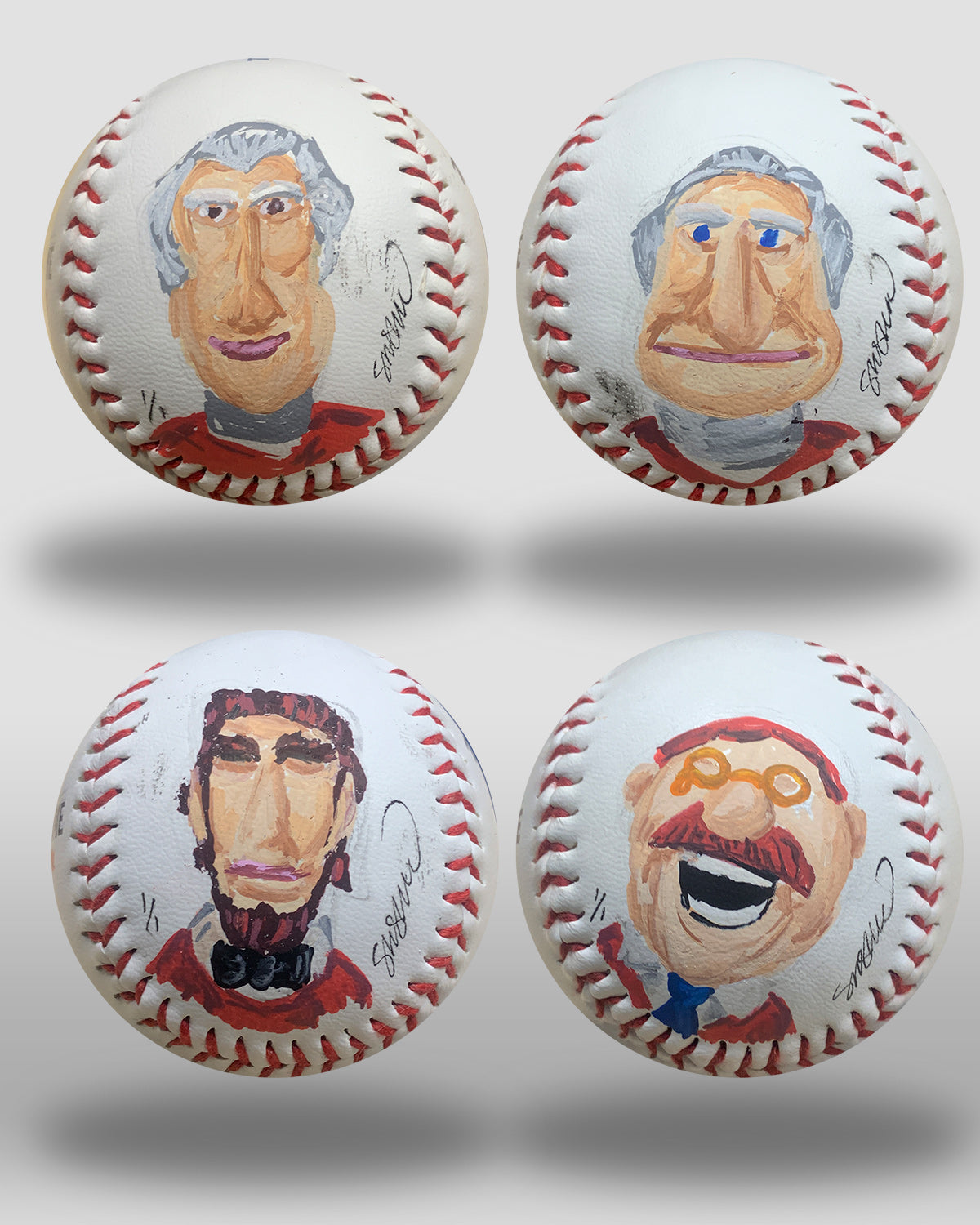 Racing Presidents Hand-Painted Baseball Art - Set of 4