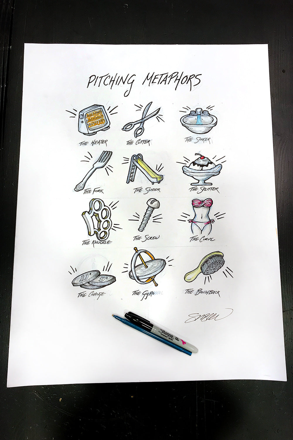 Pitching Metaphors Sketch Limited Edition - S. Preston Art + Designs - S. Preston Art + Designs