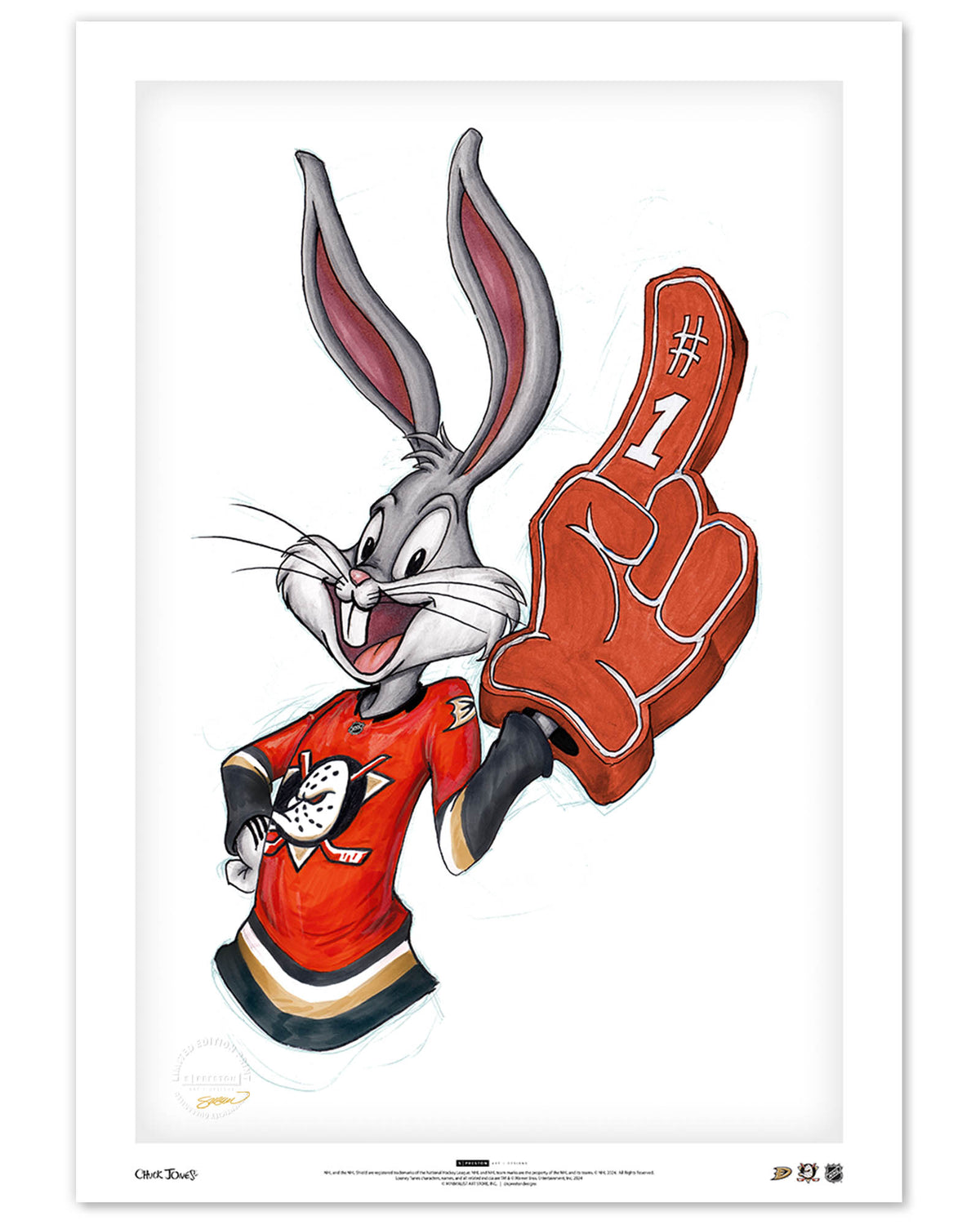 Rabbit Hockey Fan x NHL Ducks Bugs Bunny Limited Edition Fine Art Print