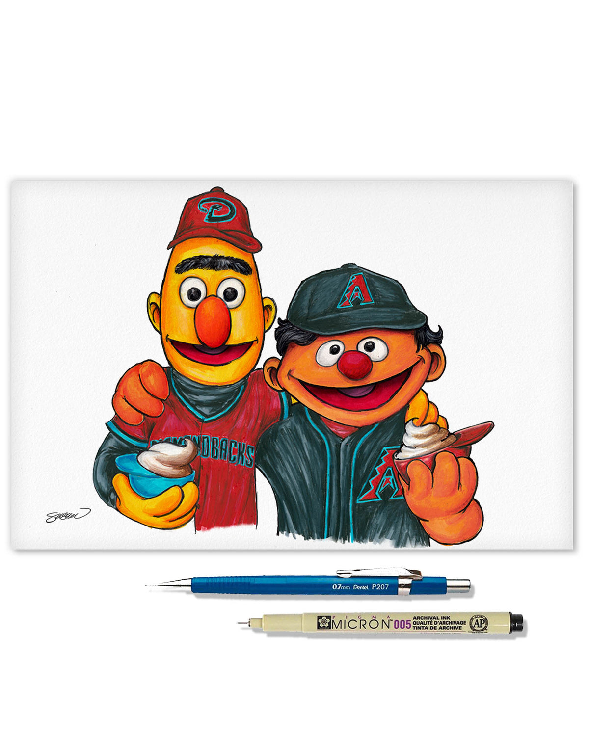 Bert and Ernie x MLB Diamondbacks Limited Edition Fine Art Print