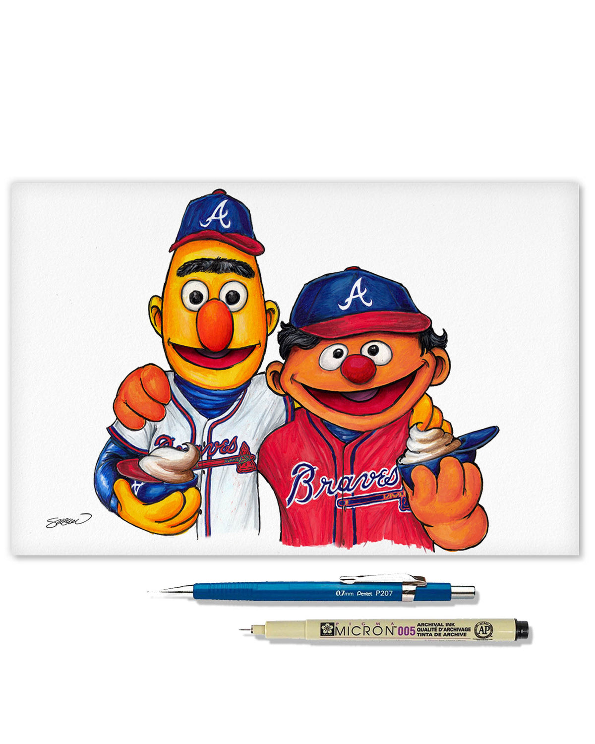 Bert and Ernie x MLB Braves Limited Edition Fine Art Print