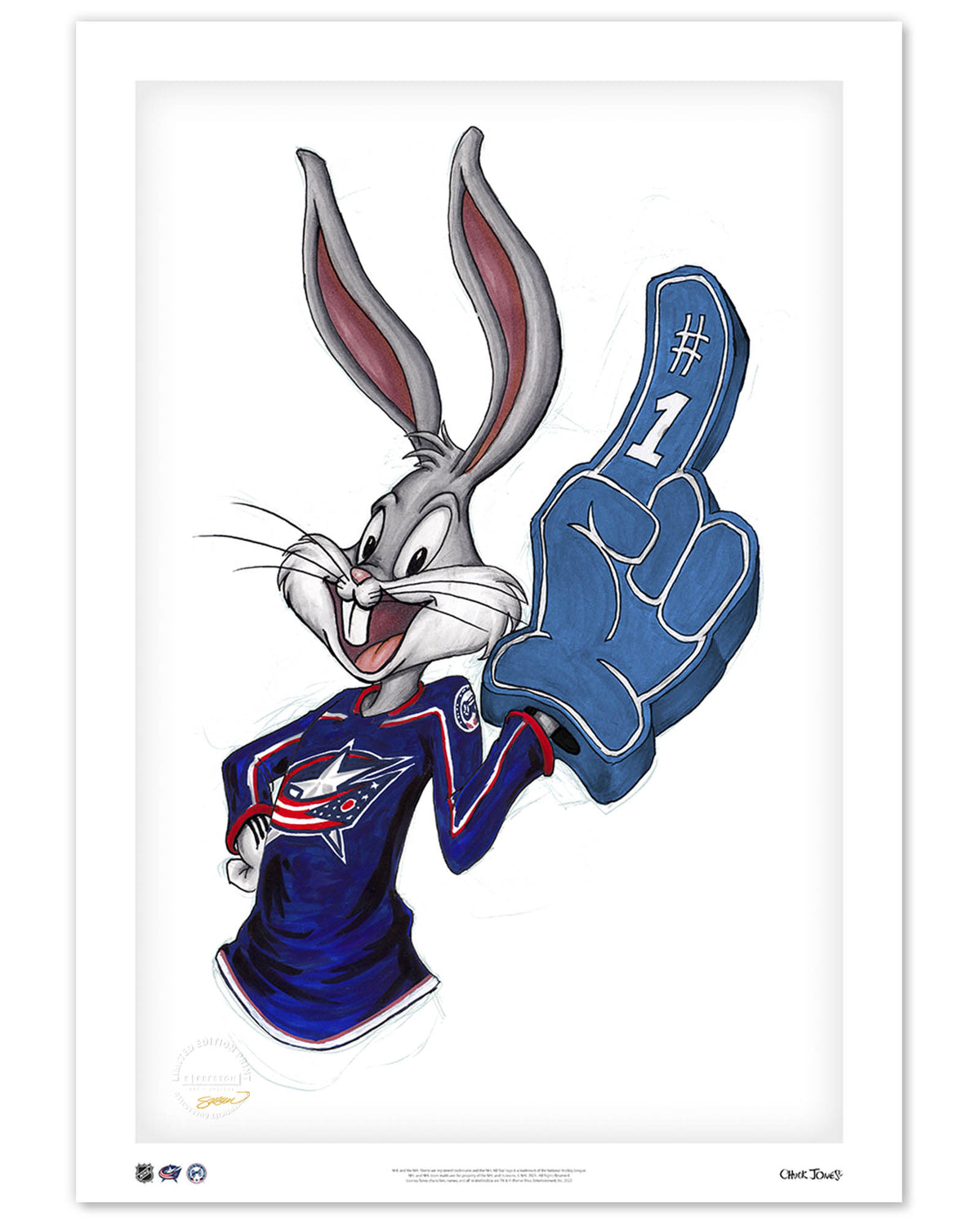 Rabbit Hockey Fan x NHL Blue Jackets Bugs Bunny Limited Edition Fine Art Print