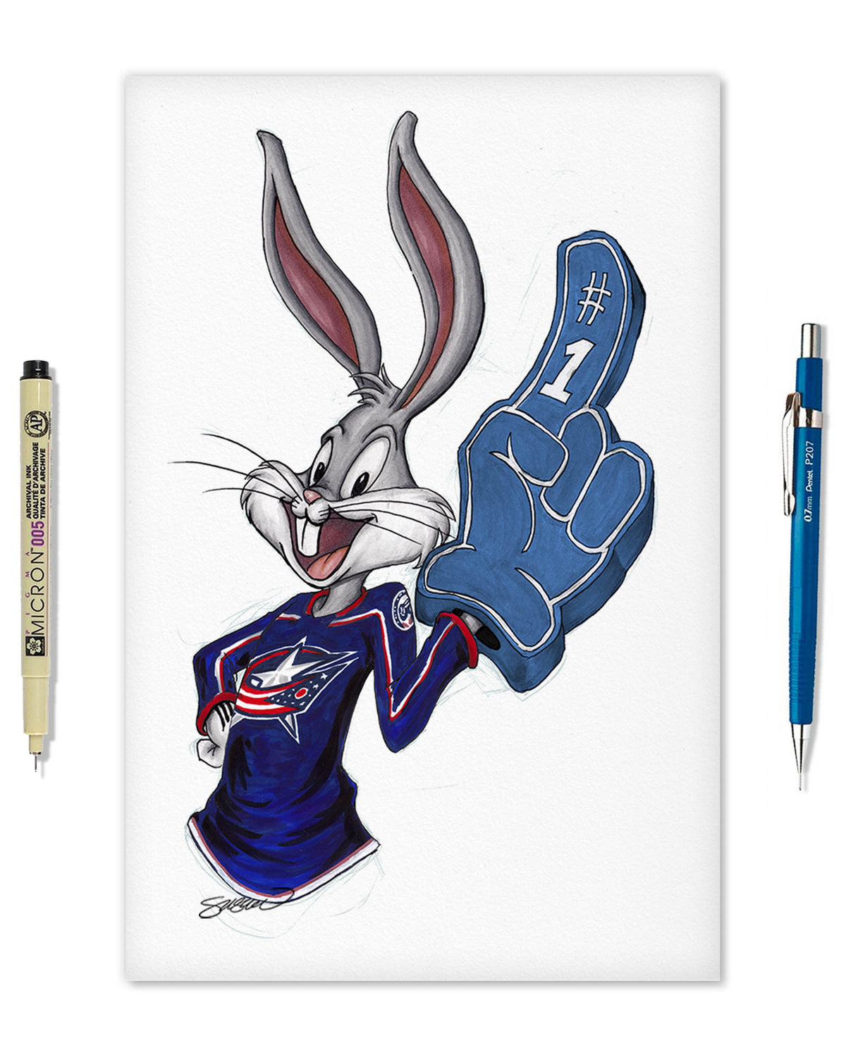 Rabbit Hockey Fan x NHL Blue Jackets Bugs Bunny Limited Edition Fine Art Print