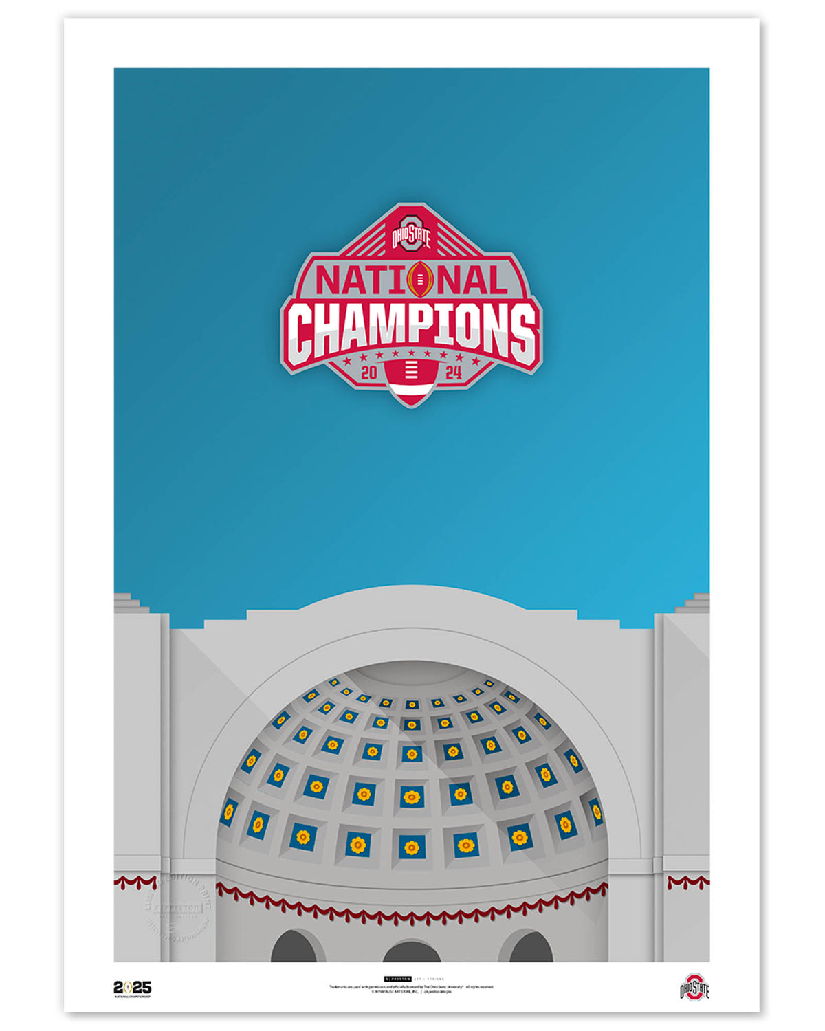 Minimalist Ohio Stadium College Football Champions 2024 Limited Edition Fine Art Print