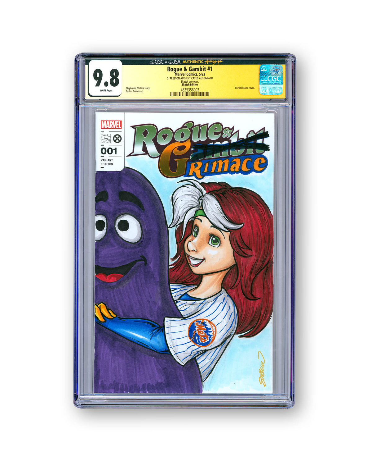 ORIGINAL ART - Mets Rogue Grimace Sketch CGC 9.8 Signature Series Rogue & Gambit #1 Comic Book