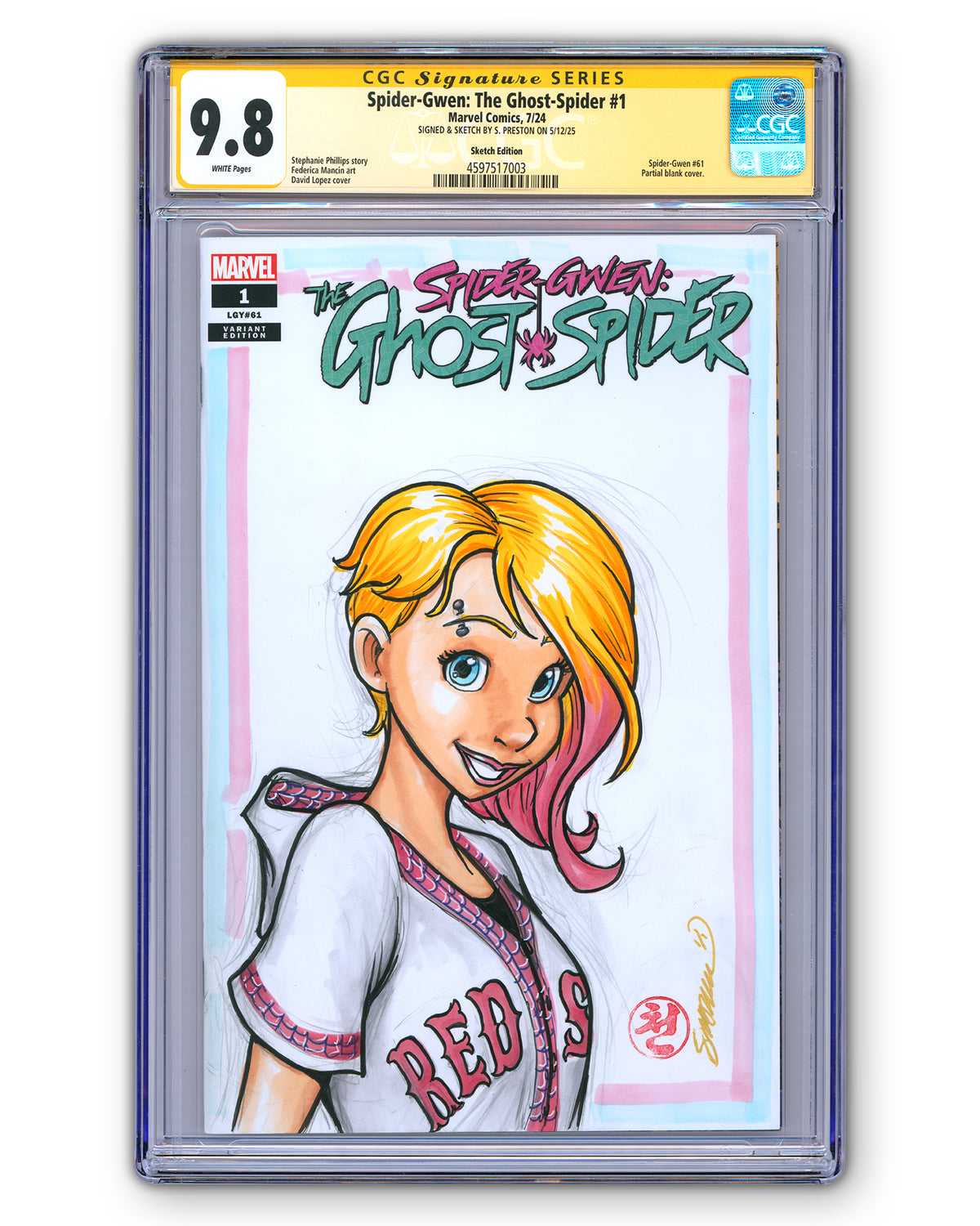 ORIGINAL ART - Red Sox Spider Gwen Sketch CGC 9.8 Signature Series Ghost-Spider #1 Comic Book