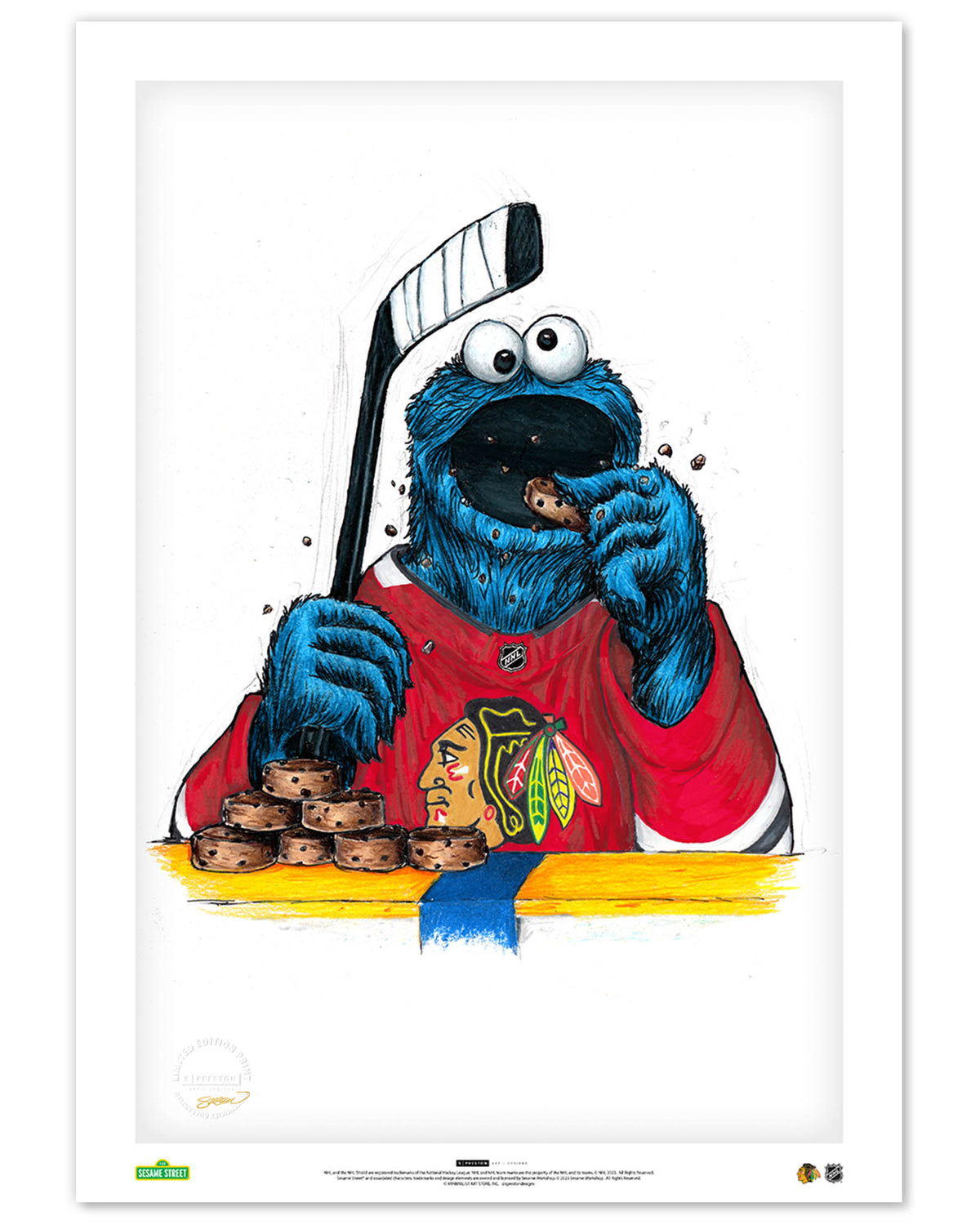 Cookie Monster x NHL Blackhawks Limited Edition Fine Art Print