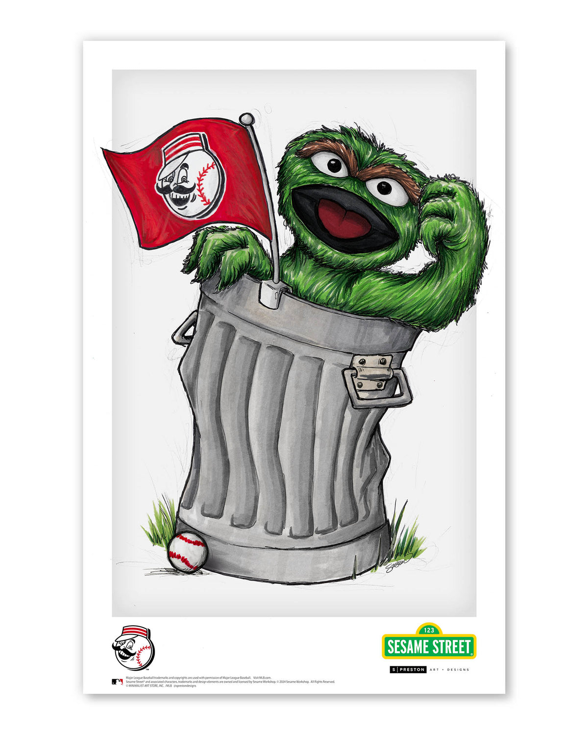 Oscar the Grouch x MLB Reds Poster Print