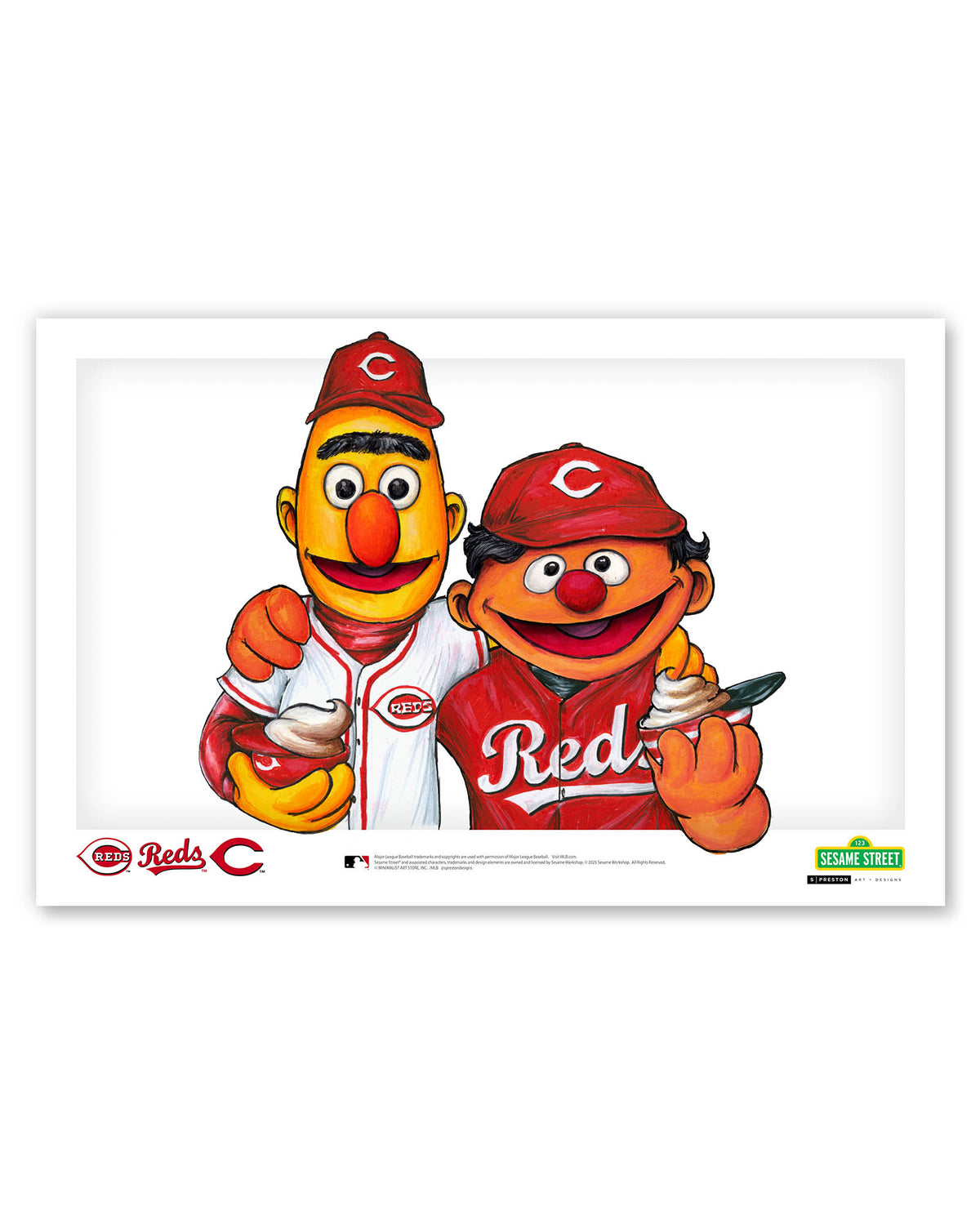Bert and Ernie x MLB Reds Limited Edition Fine Art Print