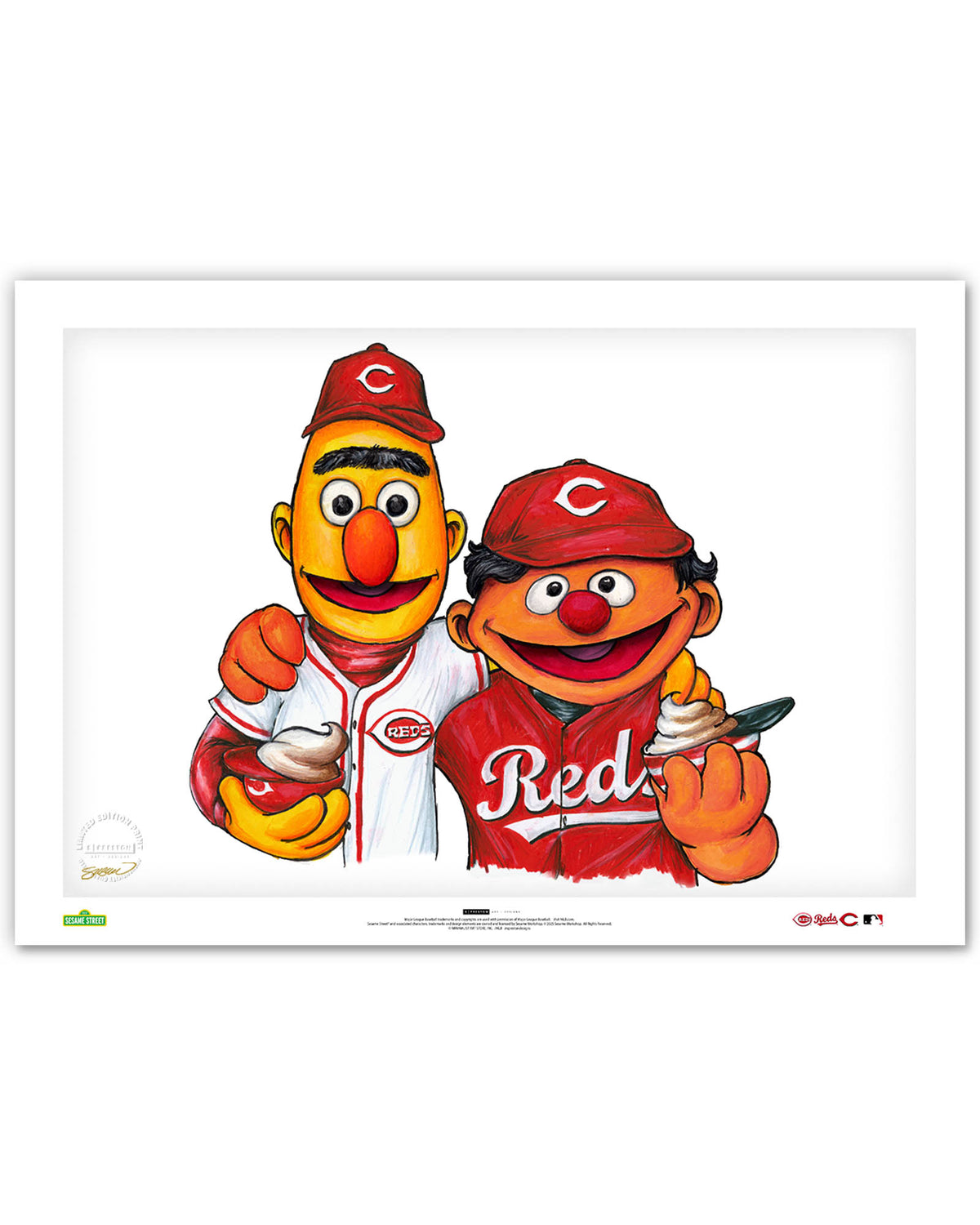 Bert and Ernie x MLB Reds Limited Edition Fine Art Print