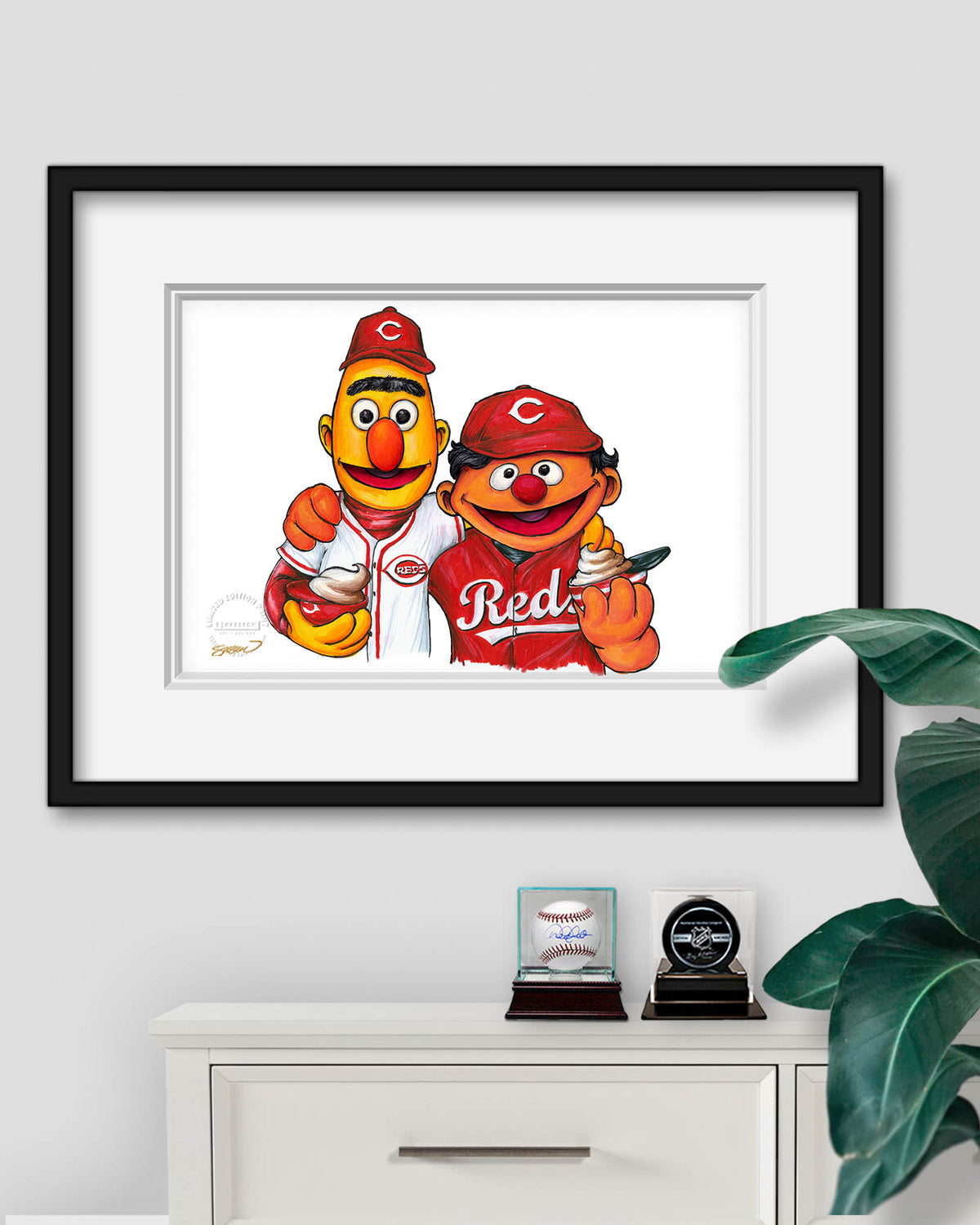 Bert and Ernie x MLB Reds Limited Edition Fine Art Print