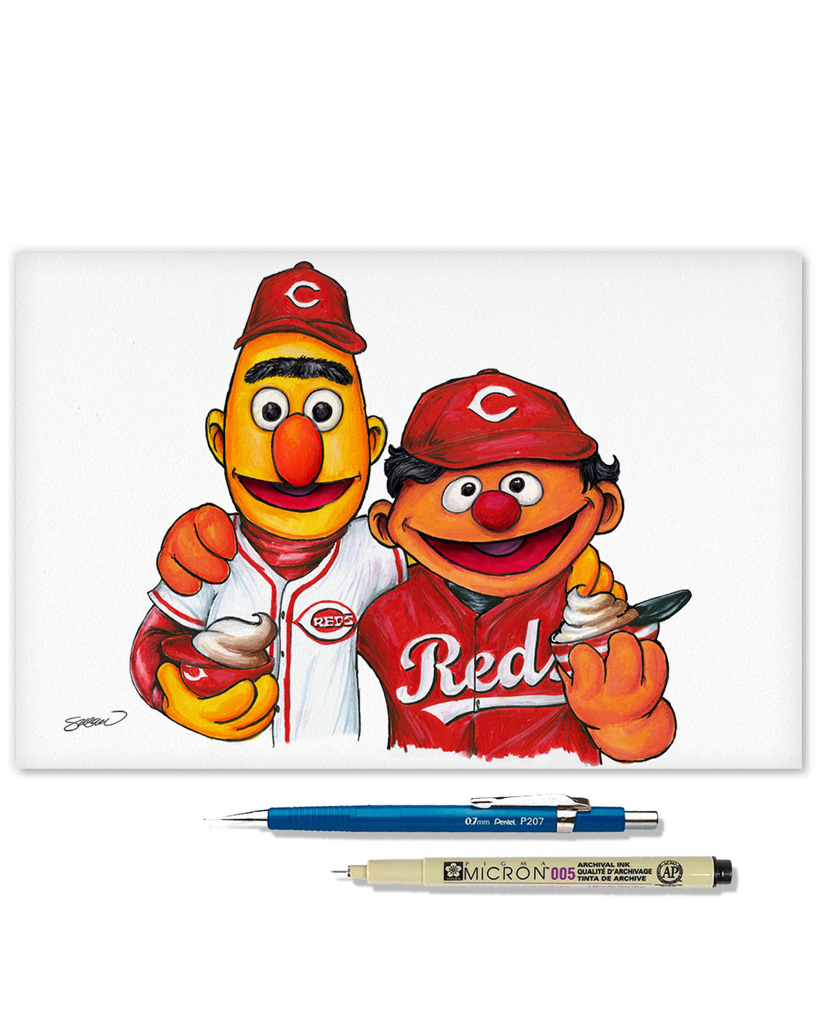 Bert and Ernie x MLB Reds Limited Edition Fine Art Print