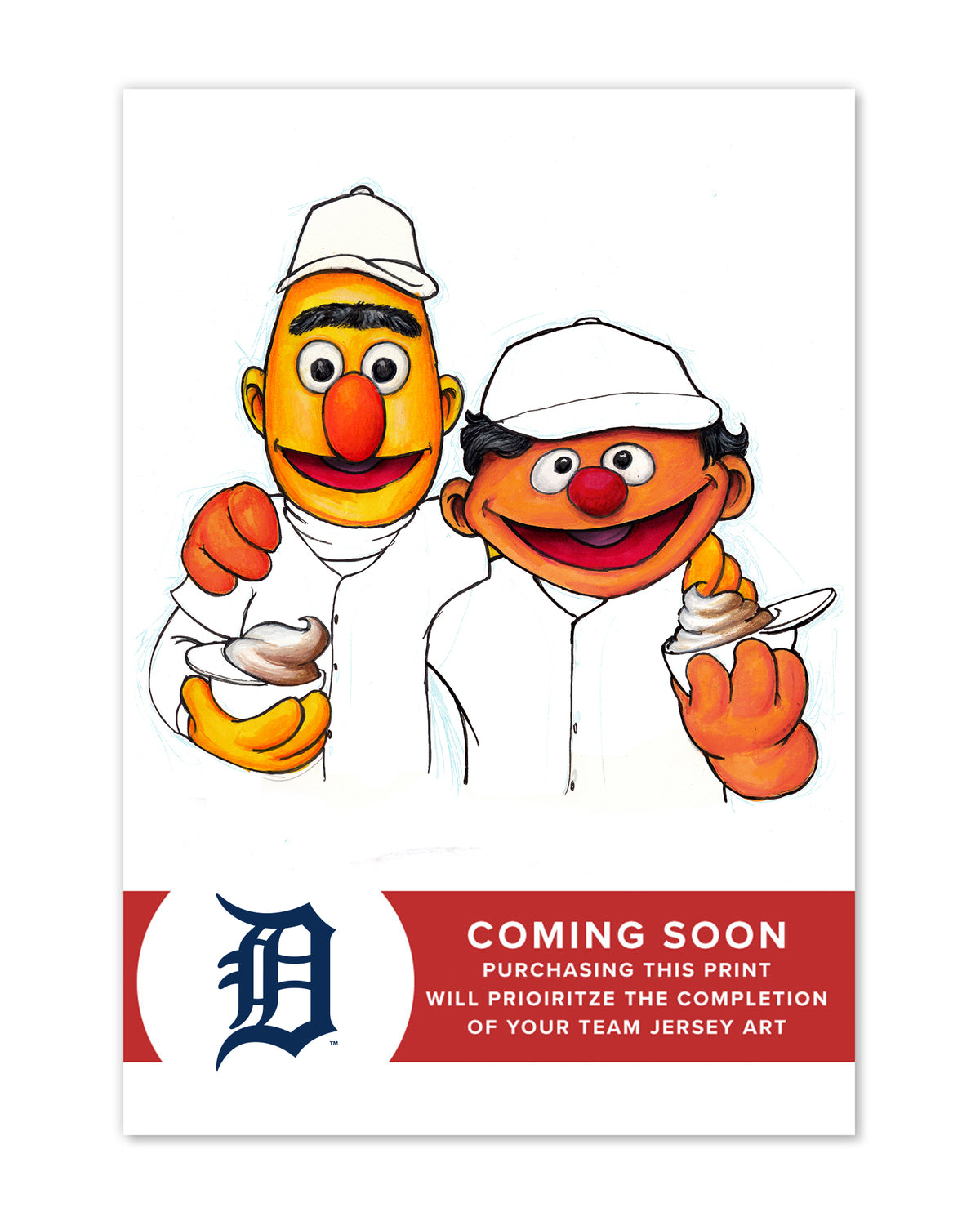 Bert and Ernie x MLB Tigers Limited Edition Fine Art Print