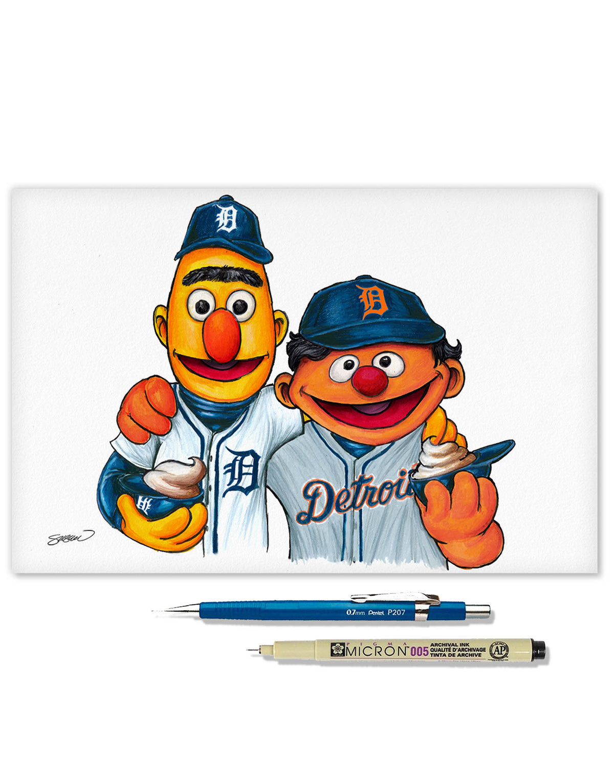 Bert and Ernie x MLB Tigers Limited Edition Fine Art Print