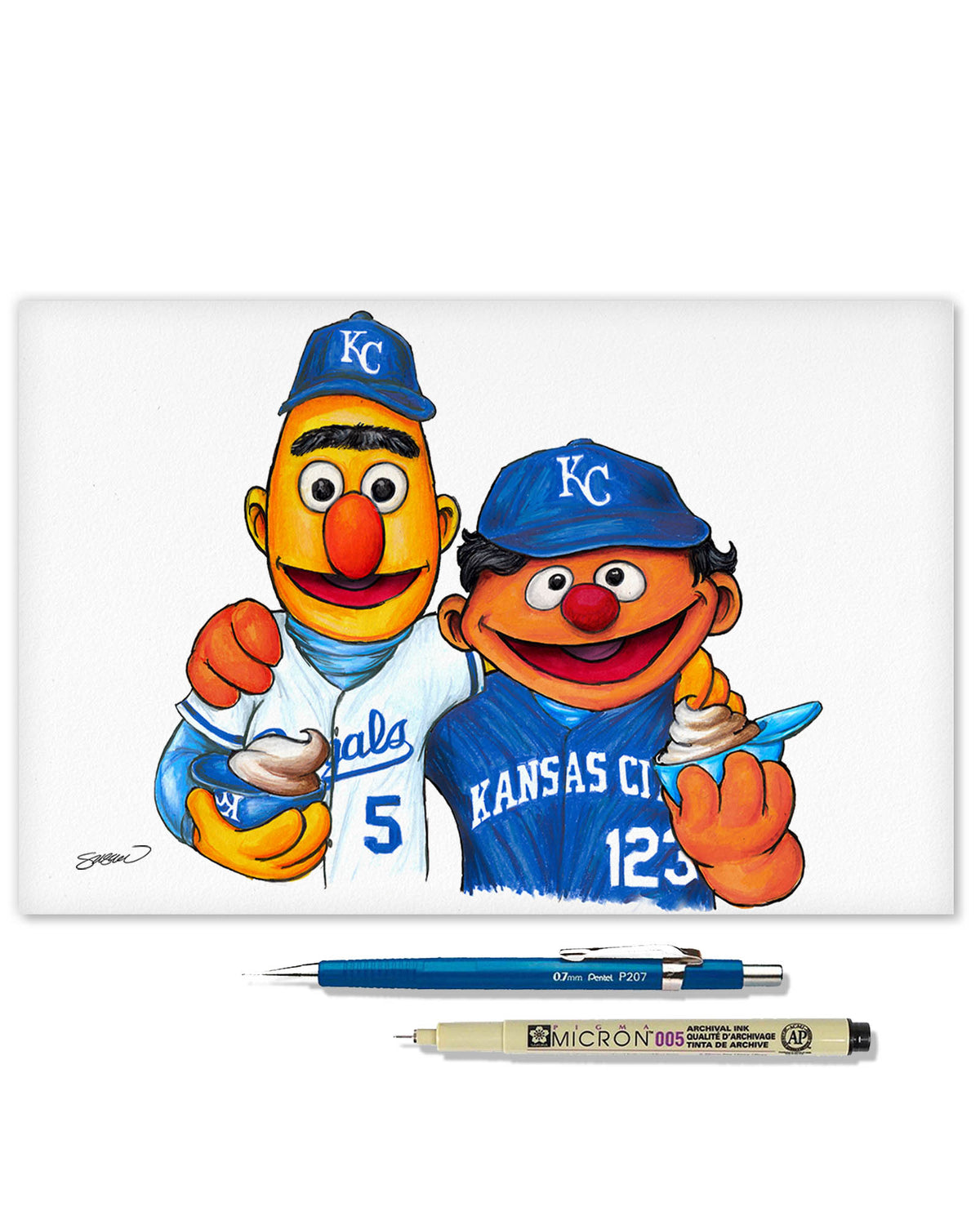 Bert and Ernie x MLB Royals Limited Edition Fine Art Print