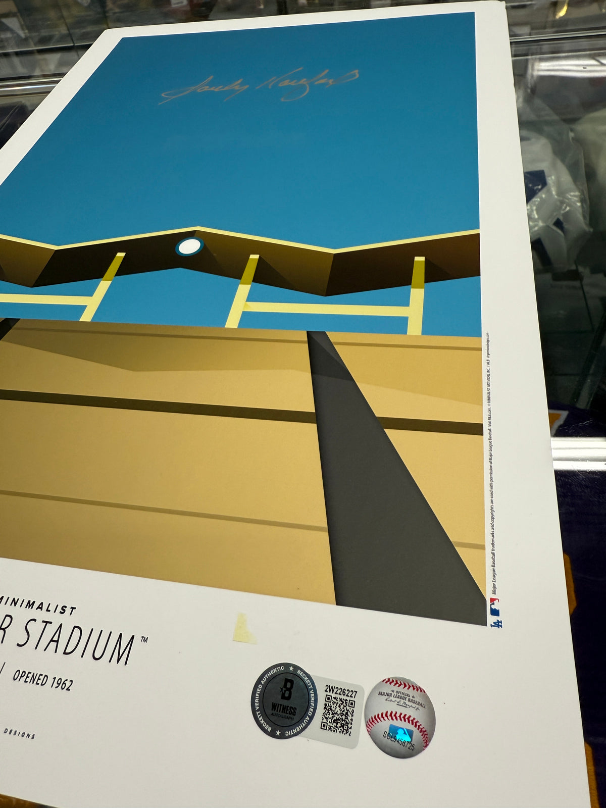 Minimalist Dodger Stadium Poster Print - Sandy Koufax Autographed - Authenticated