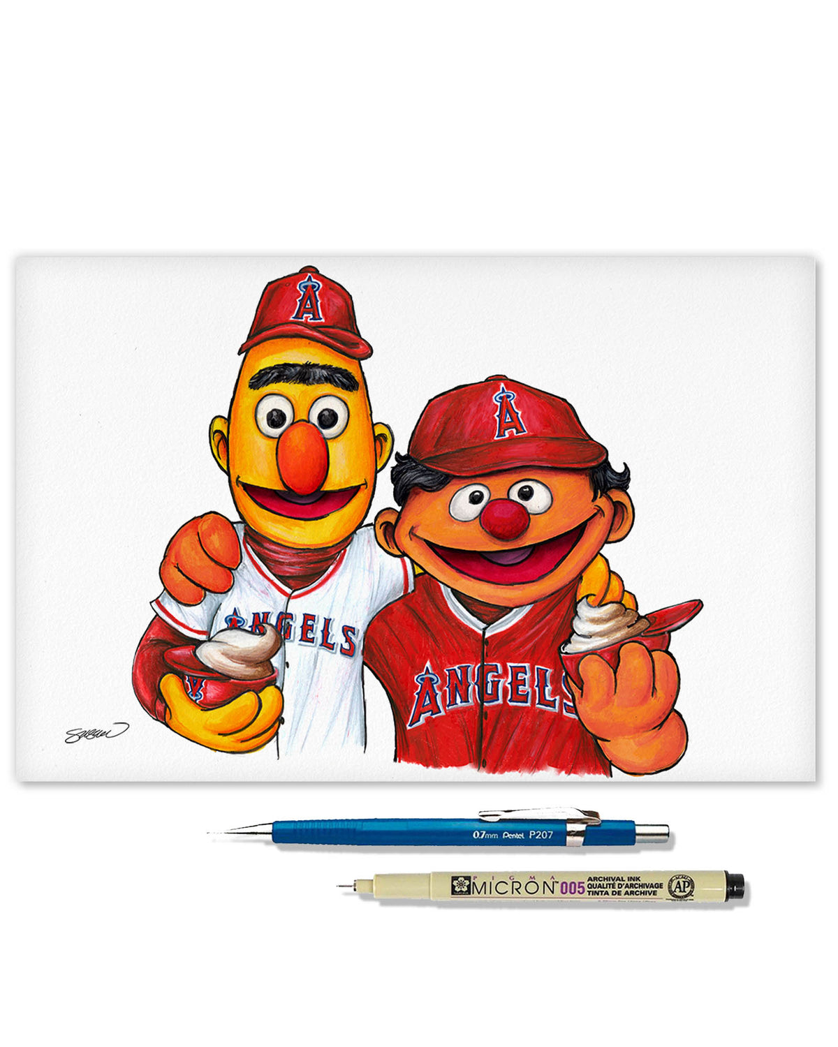 Bert and Ernie x MLB Angels Limited Edition Fine Art Print