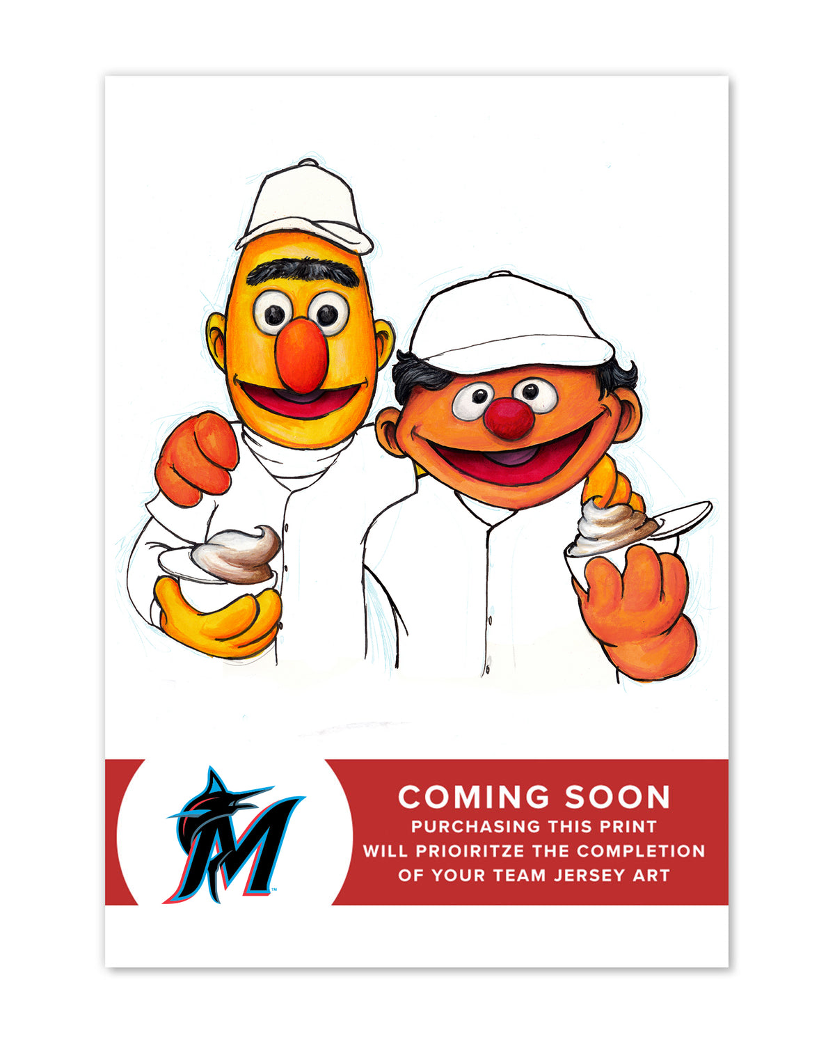 Bert and Ernie x MLB Marlins Limited Edition Fine Art Print