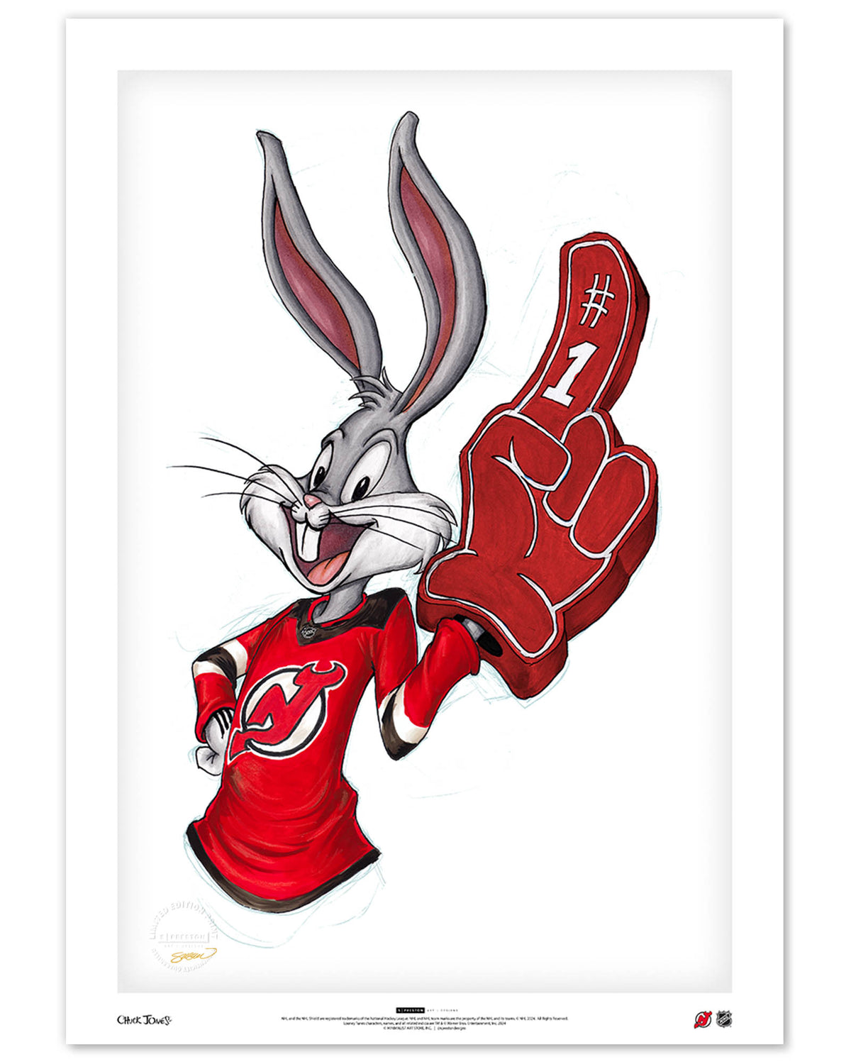 Rabbit Hockey Fan x NHL Devils Bugs Bunny Limited Edition Fine Art Print