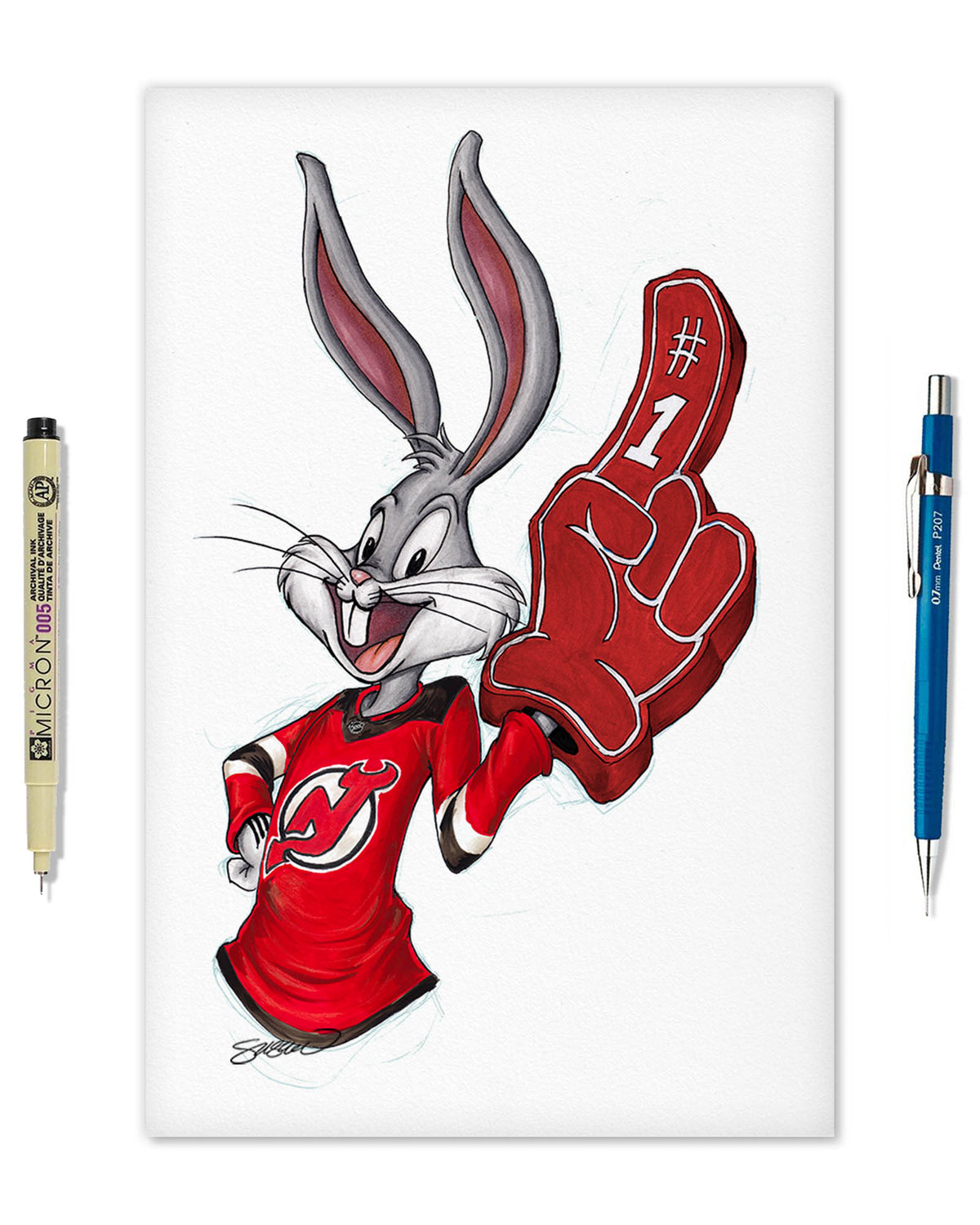 Rabbit Hockey Fan x NHL Devils Bugs Bunny Limited Edition Fine Art Print