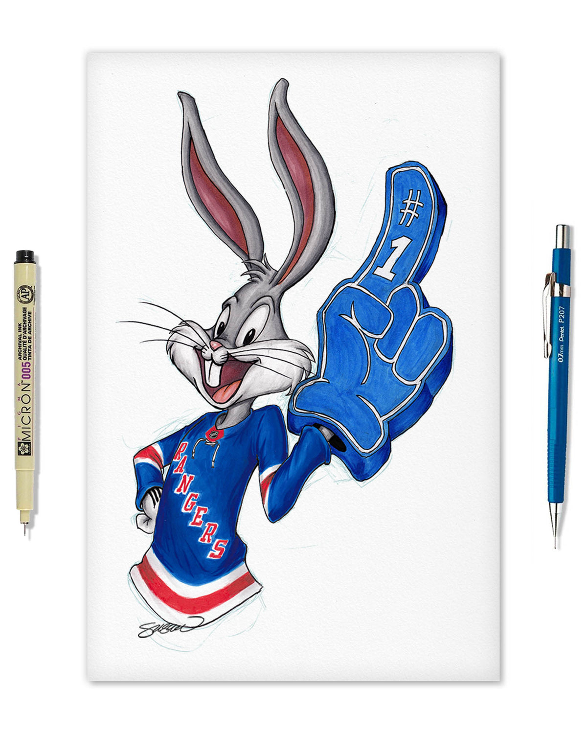 Rabbit Hockey Fan x NHL Rangers Bugs Bunny Limited Edition Fine Art Print