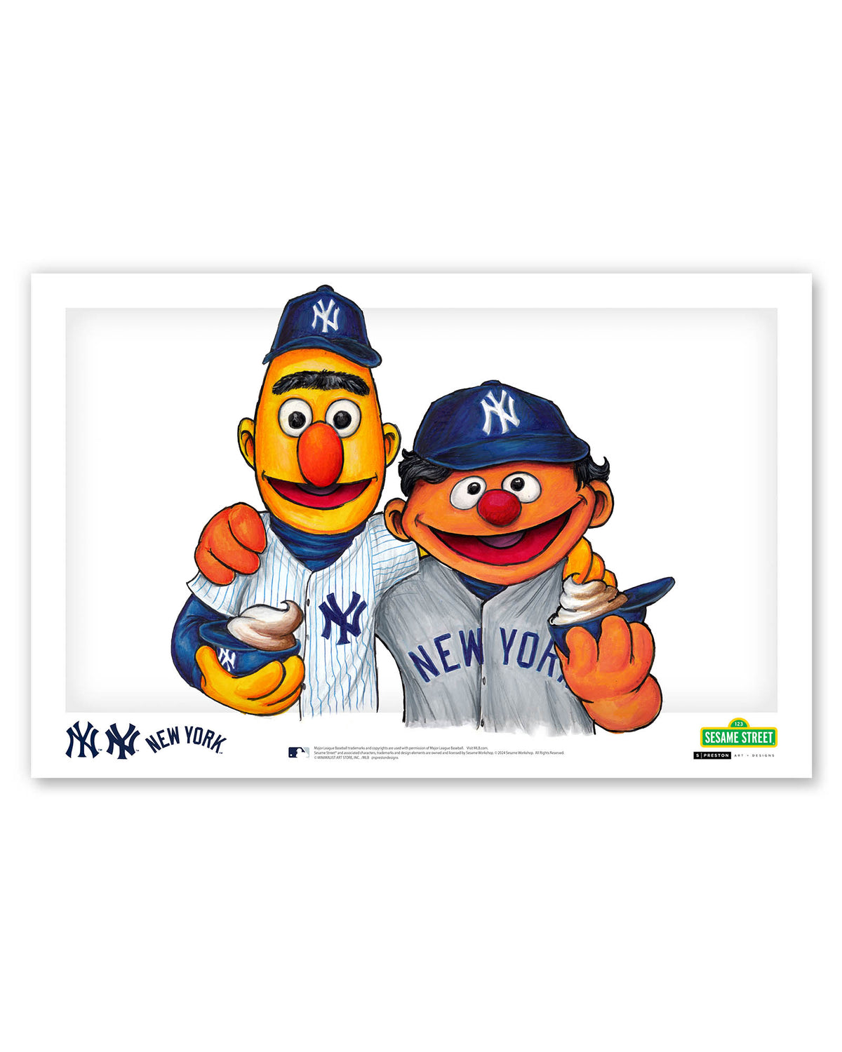 Bert and Ernie x MLB Yankees Limited Edition Fine Art Print