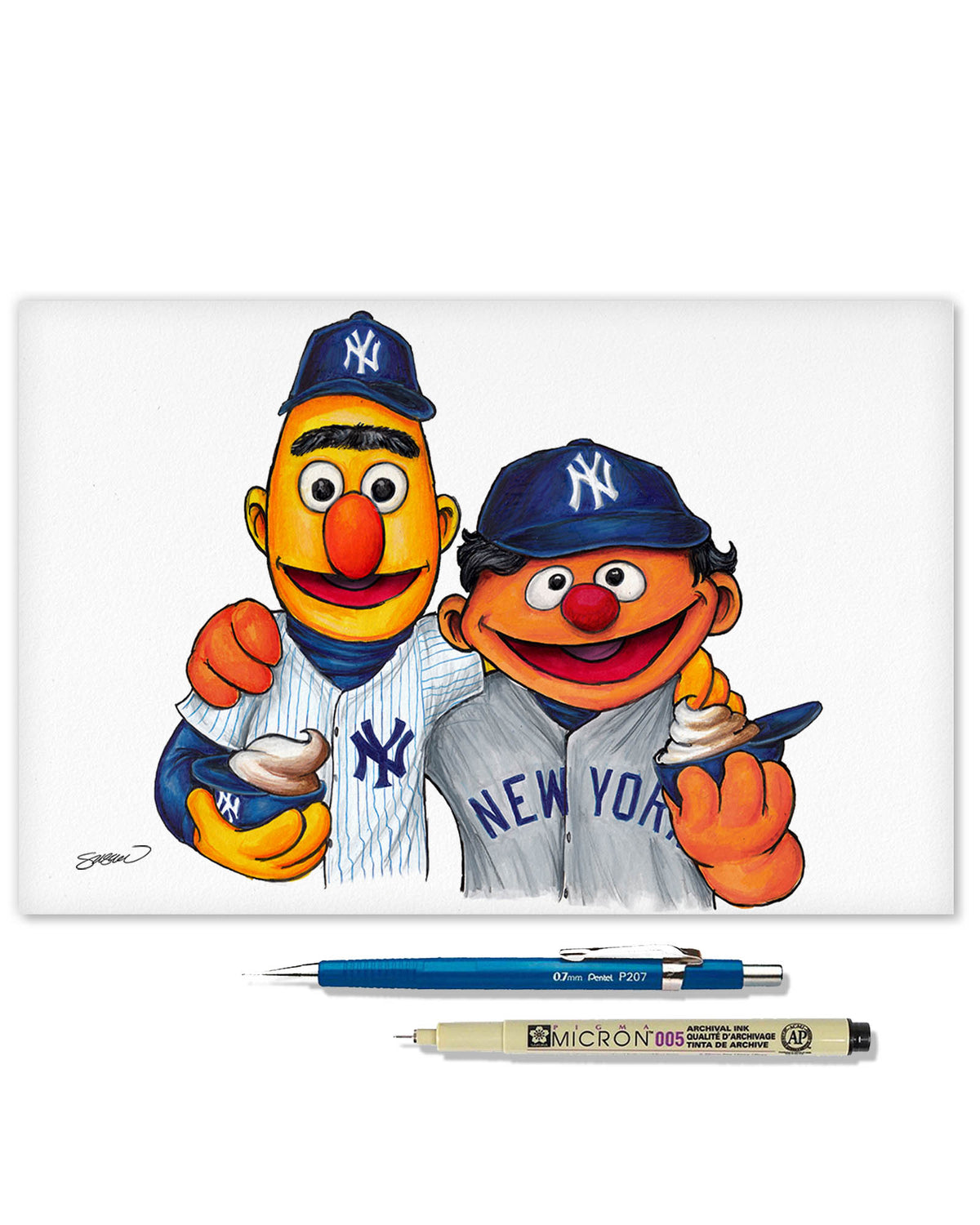 Bert and Ernie x MLB Yankees Limited Edition Fine Art Print