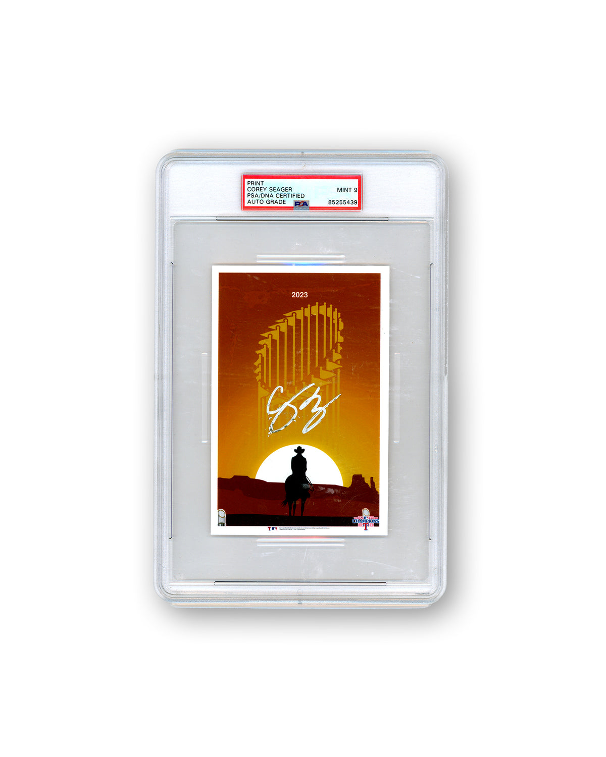 Minimalist 2023 World Series - Corey Seager Autographed  Art Slab - PSA Mint 9