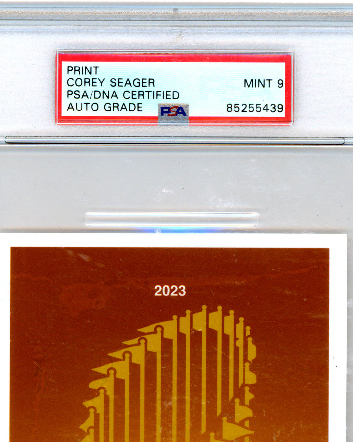 Minimalist 2023 World Series - Corey Seager Autographed  Art Slab - PSA Mint 9