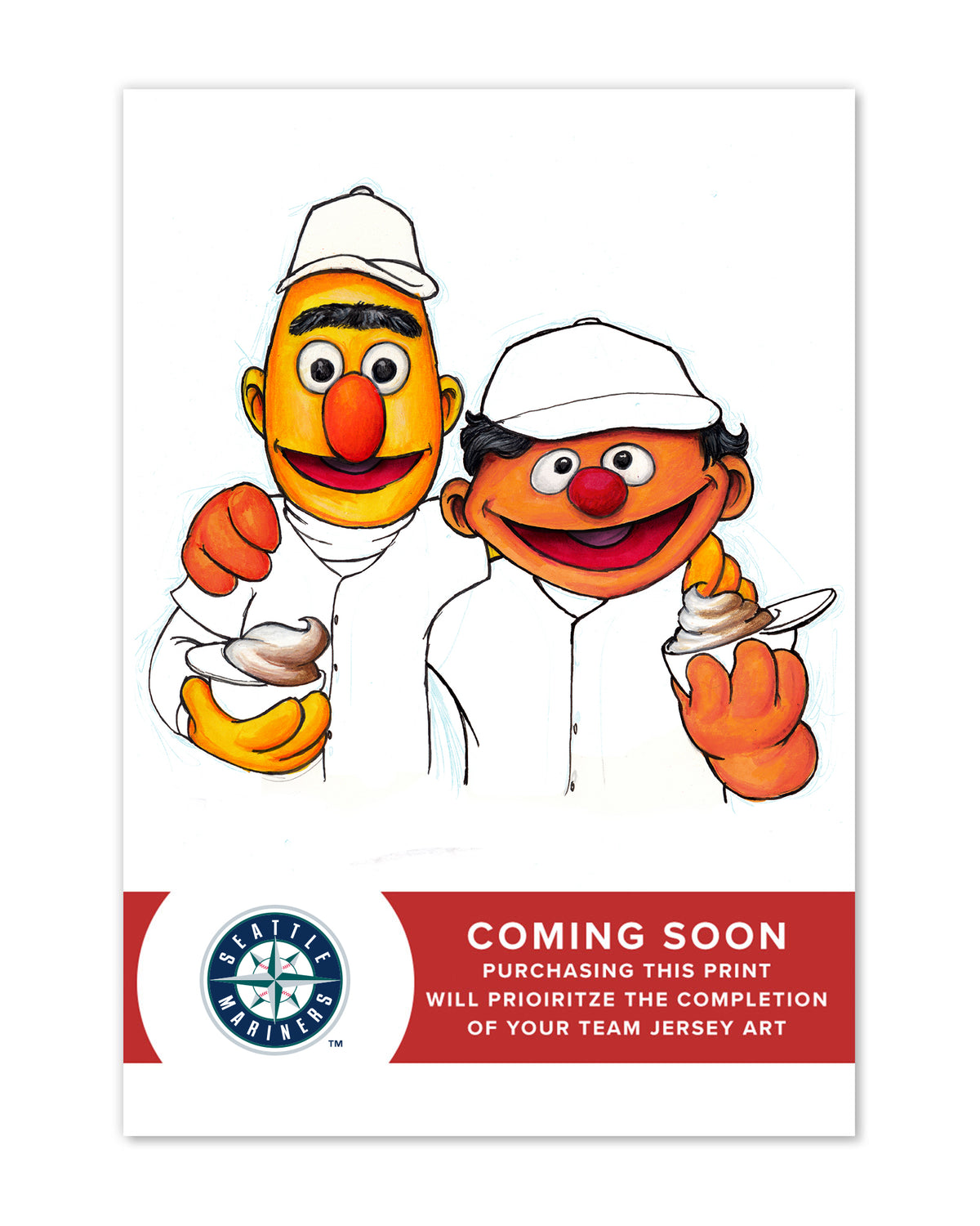 Bert and Ernie x MLB Mariners Limited Edition Fine Art Print
