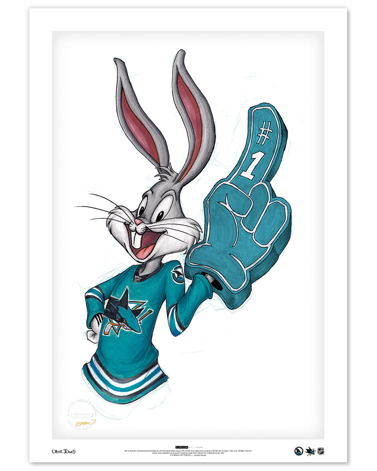 Rabbit Hockey Fan x NHL Sharks Bugs Bunny Limited Edition Fine Art Print