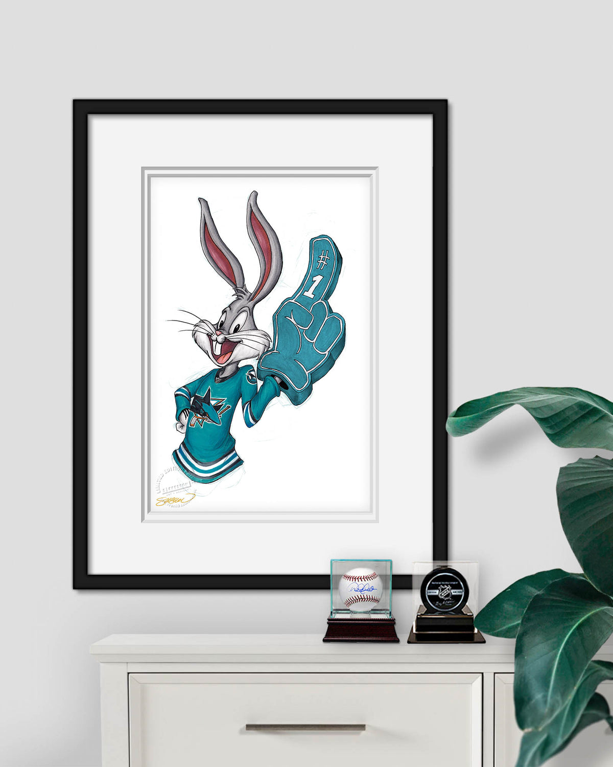 Rabbit Hockey Fan x NHL Sharks Bugs Bunny Limited Edition Fine Art Print