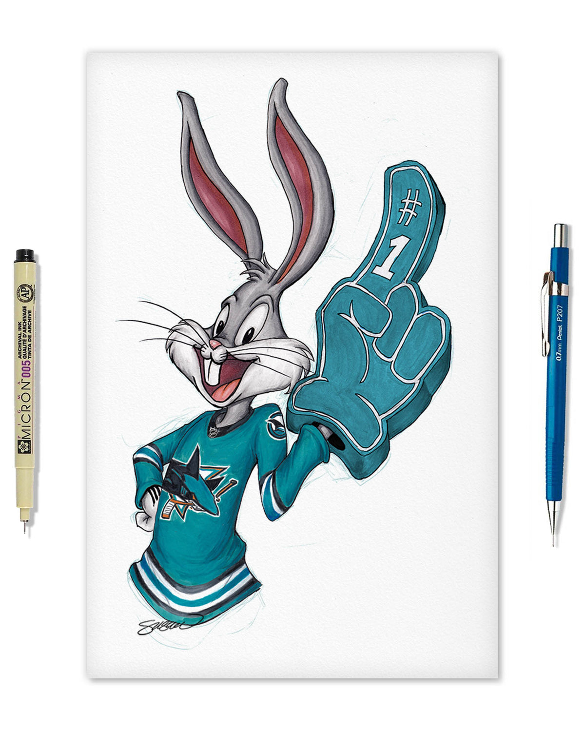 Rabbit Hockey Fan x NHL Sharks Bugs Bunny Limited Edition Fine Art Print