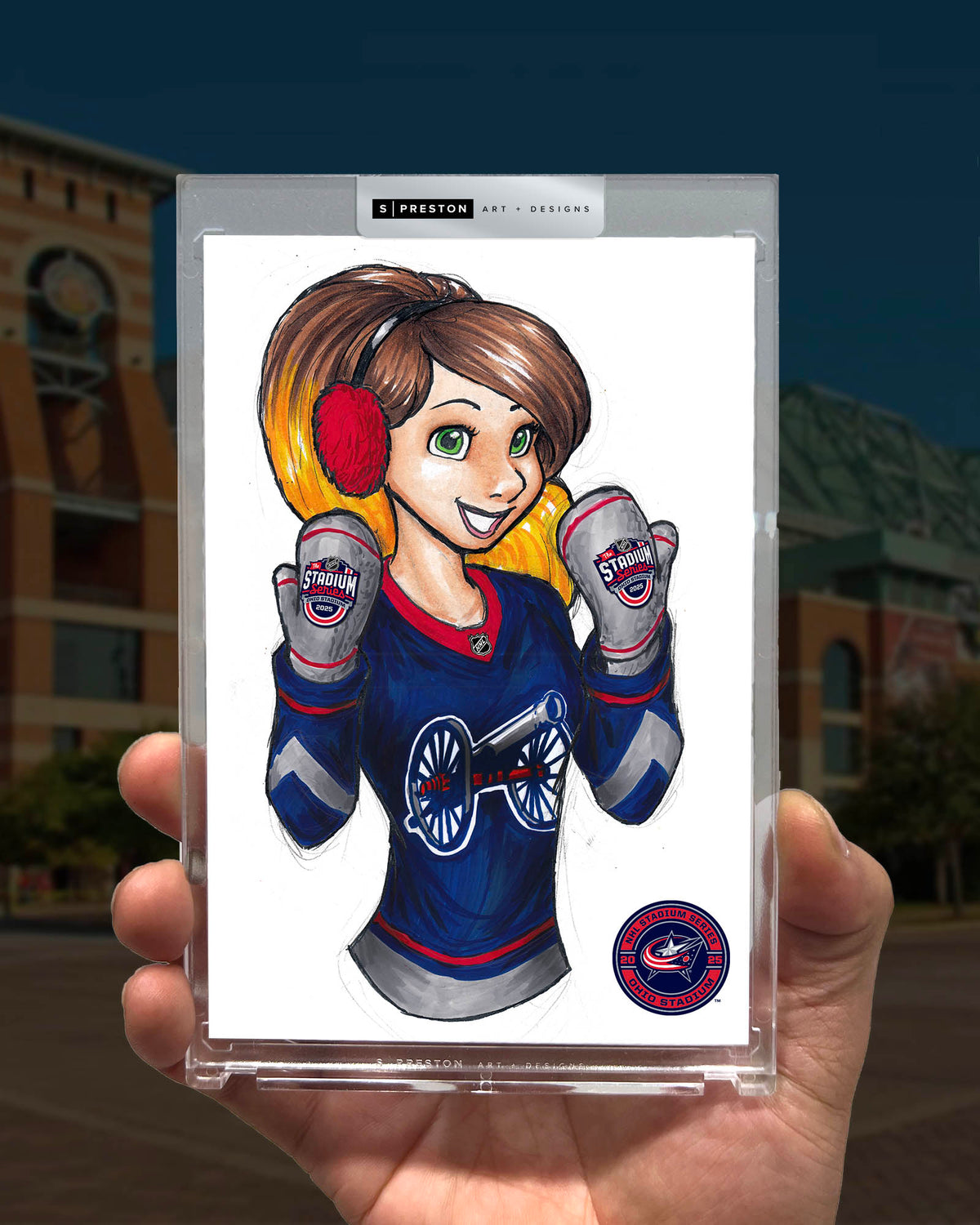 WinS® NHL Konni Mackenzie 2025 Stadium Series Limited Edition Art Card Slab - Blue Jackets