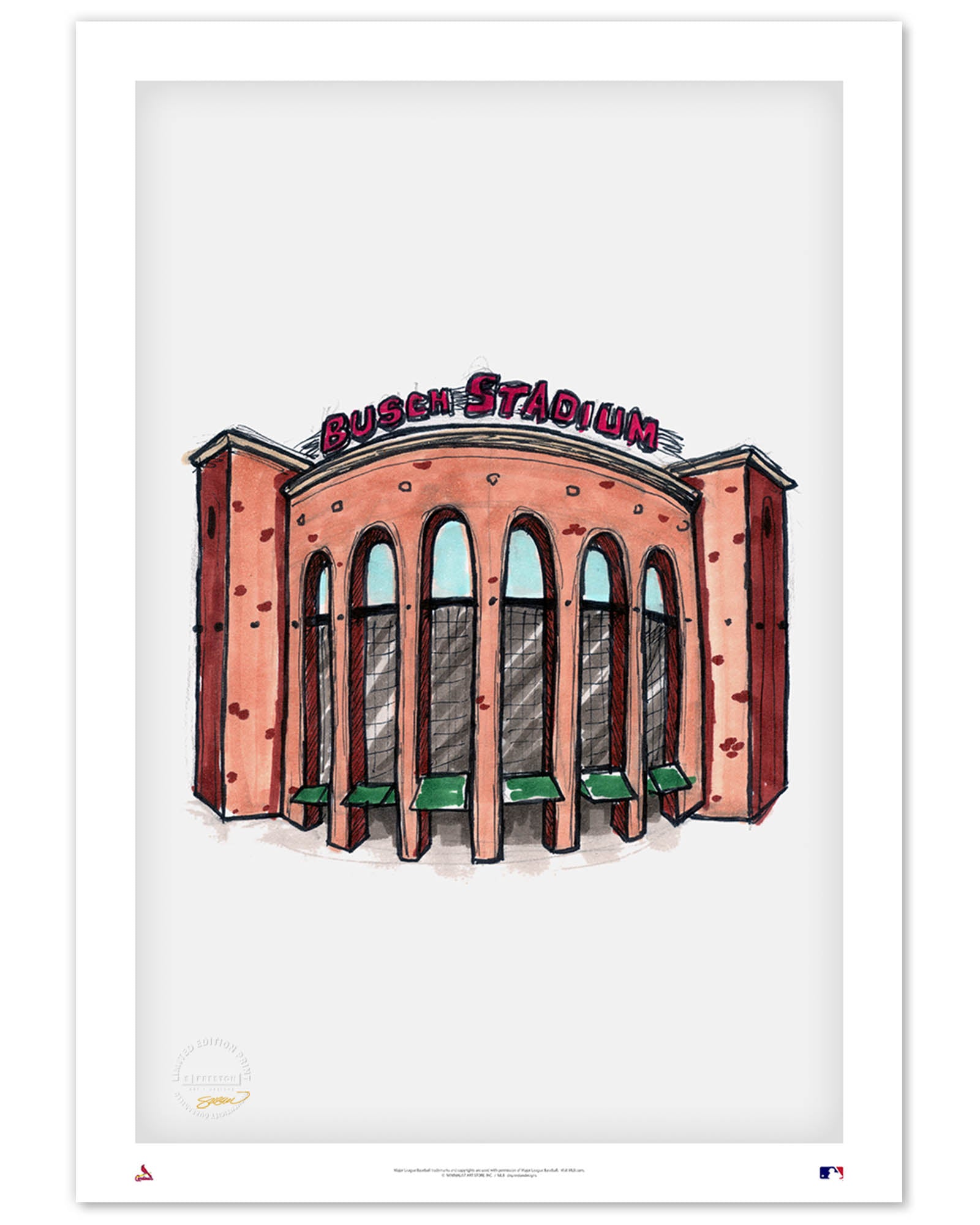Busch Stadium Ink Sketch - St. Louis Cardinals - by S. Preston – S