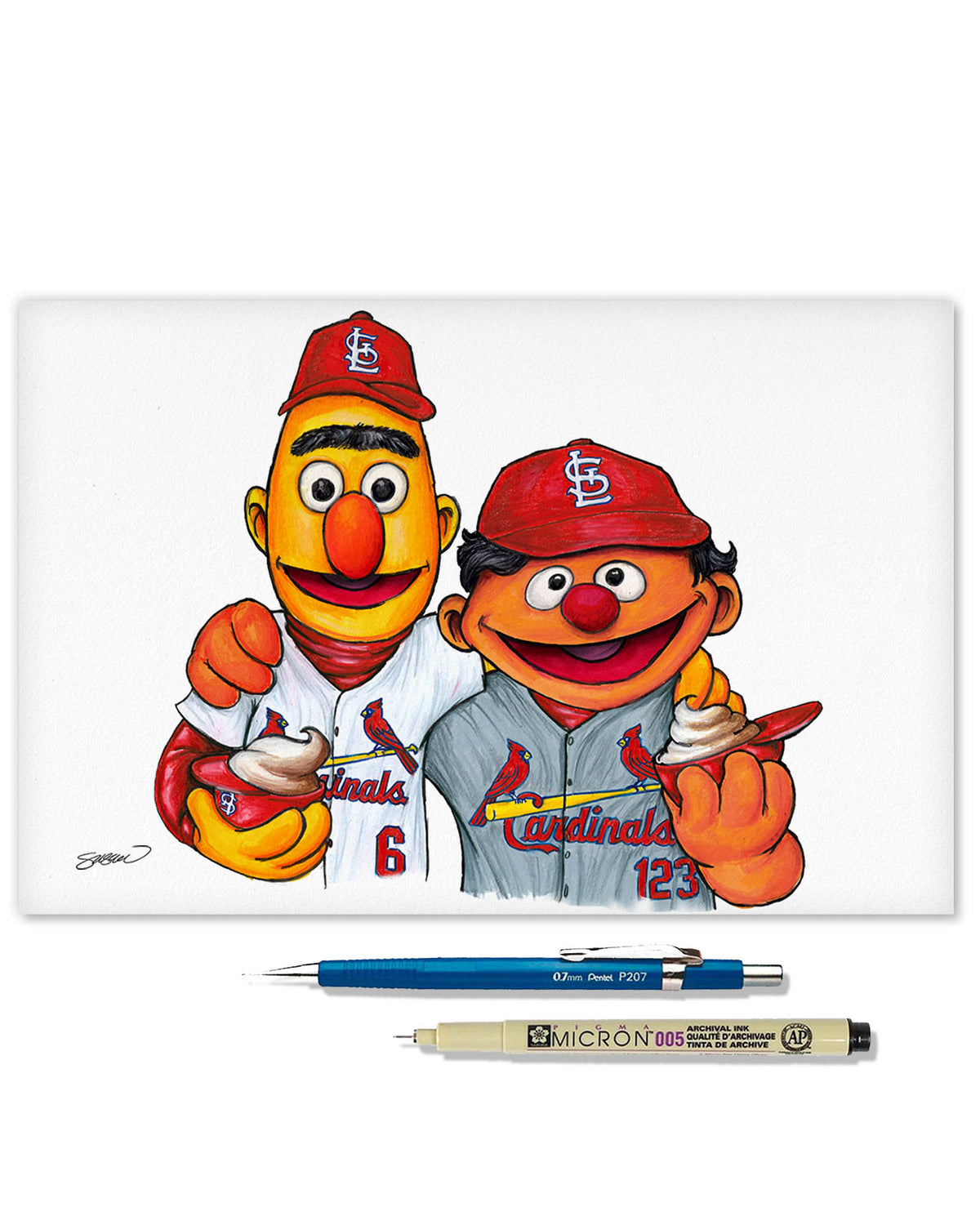 Bert and Ernie x MLB Cardinals Limited Edition Fine Art Print