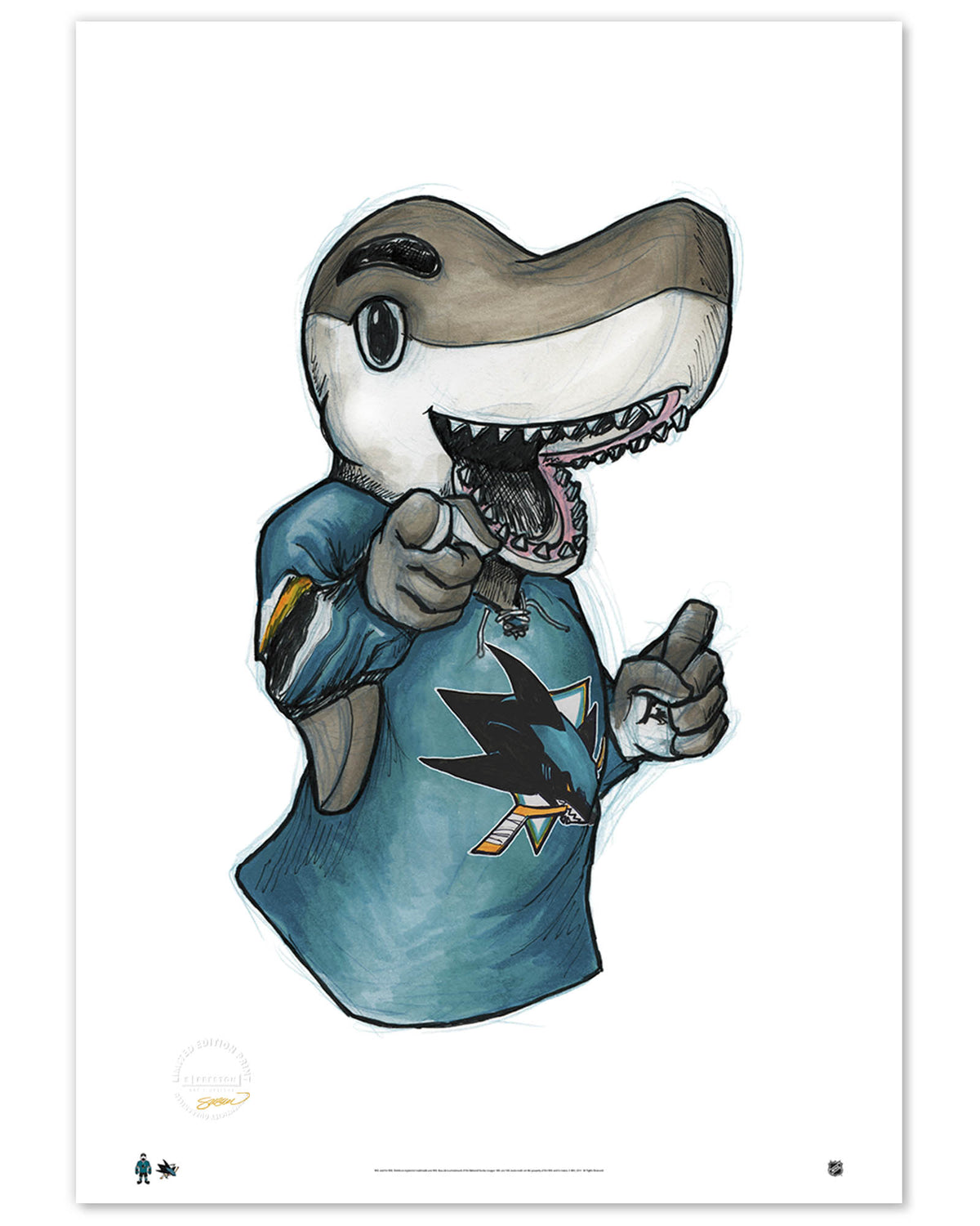 S.J. Sharkie - San Jose Sharks Mascot Ink Sketch Print