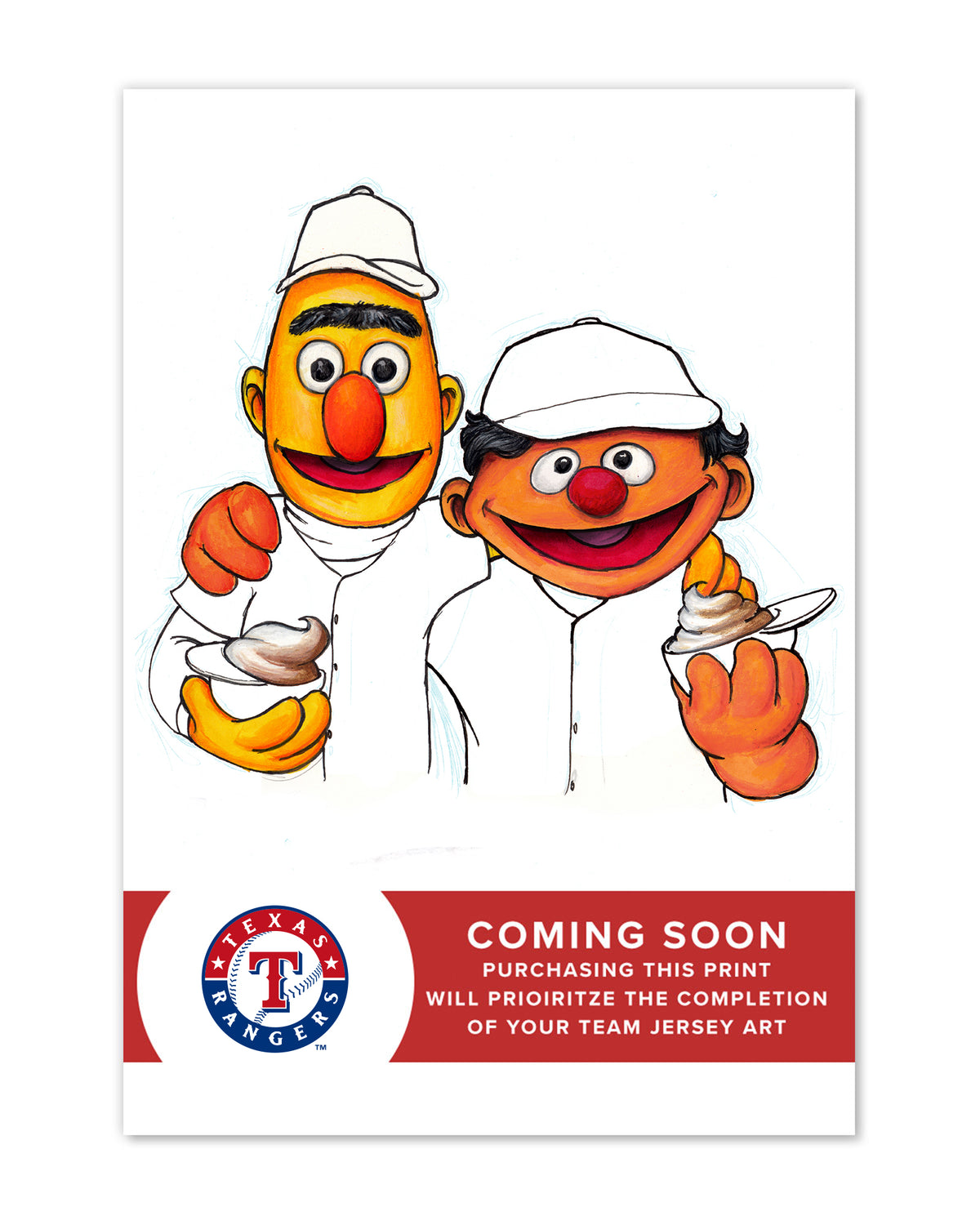 Bert and Ernie x MLB Rangers Limited Edition Fine Art Print