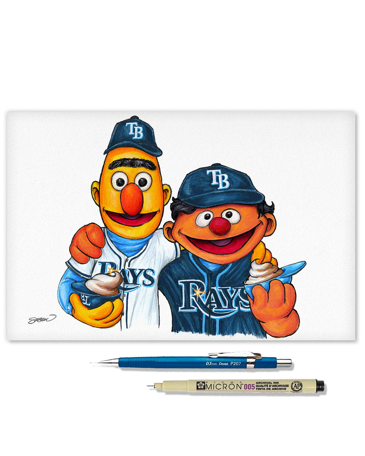 Bert and Ernie x MLB Rays Limited Edition Fine Art Print