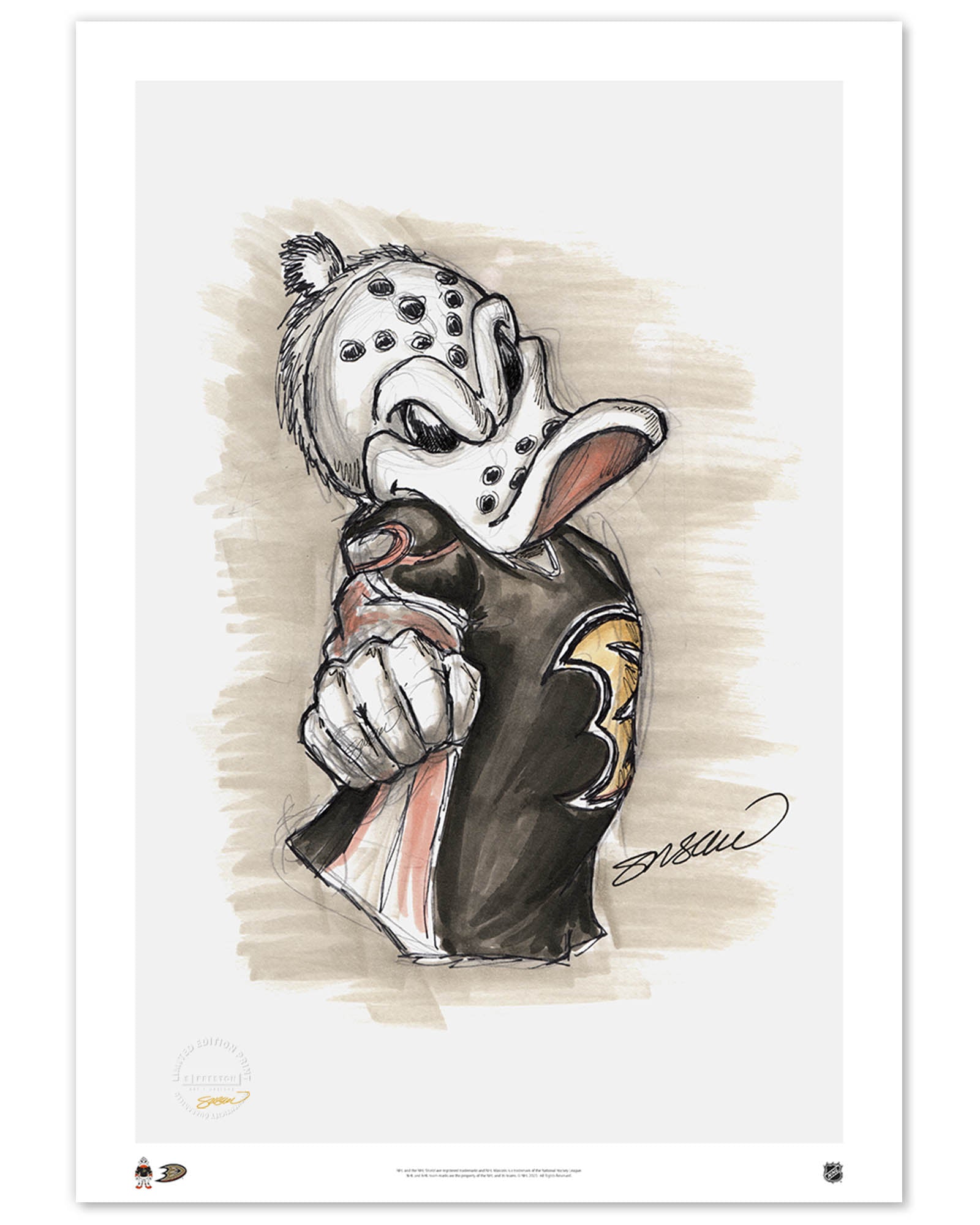 Wild Wing - Anaheim Ducks Mascot Ink Sketch Print – S. Preston Art + Designs