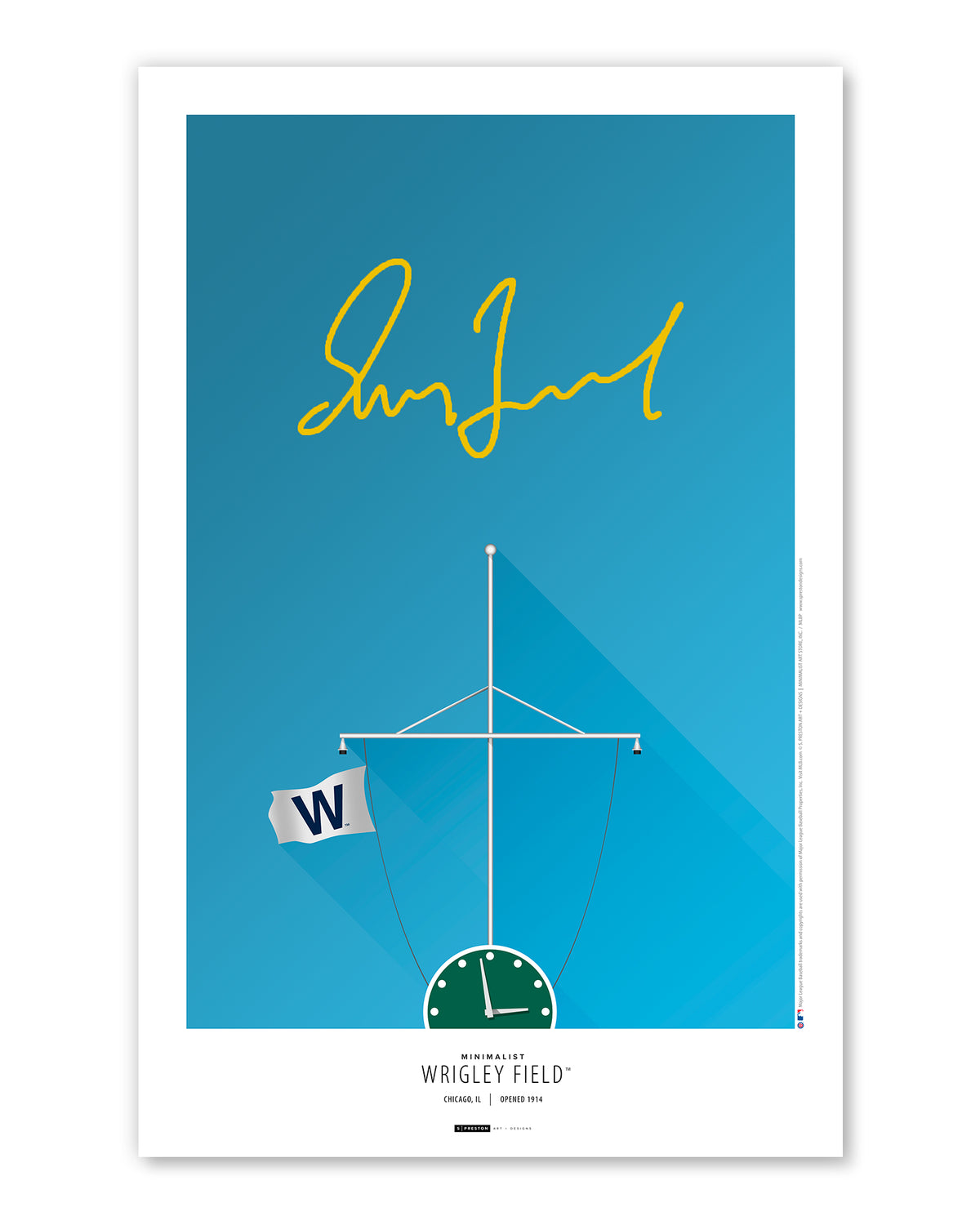 Minimalist Wrigley Field Print - Greg Maddux Autographed - Authenticated