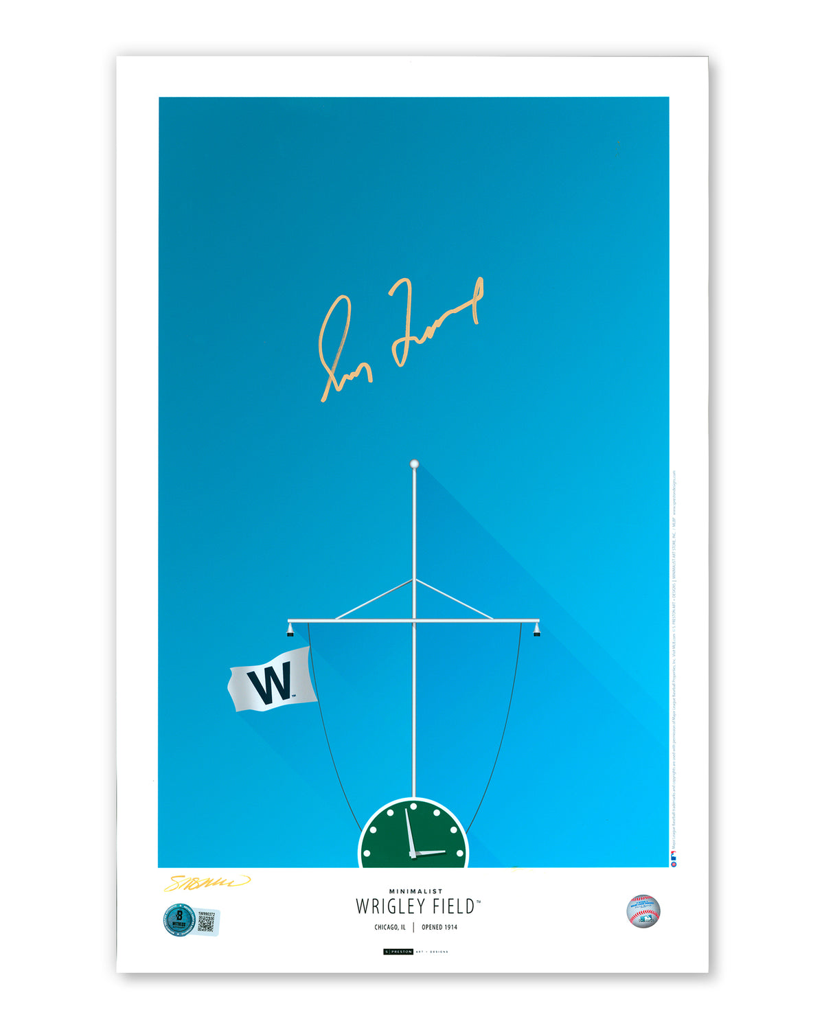 Minimalist Wrigley Field Print - Greg Maddux Autographed - Authenticated