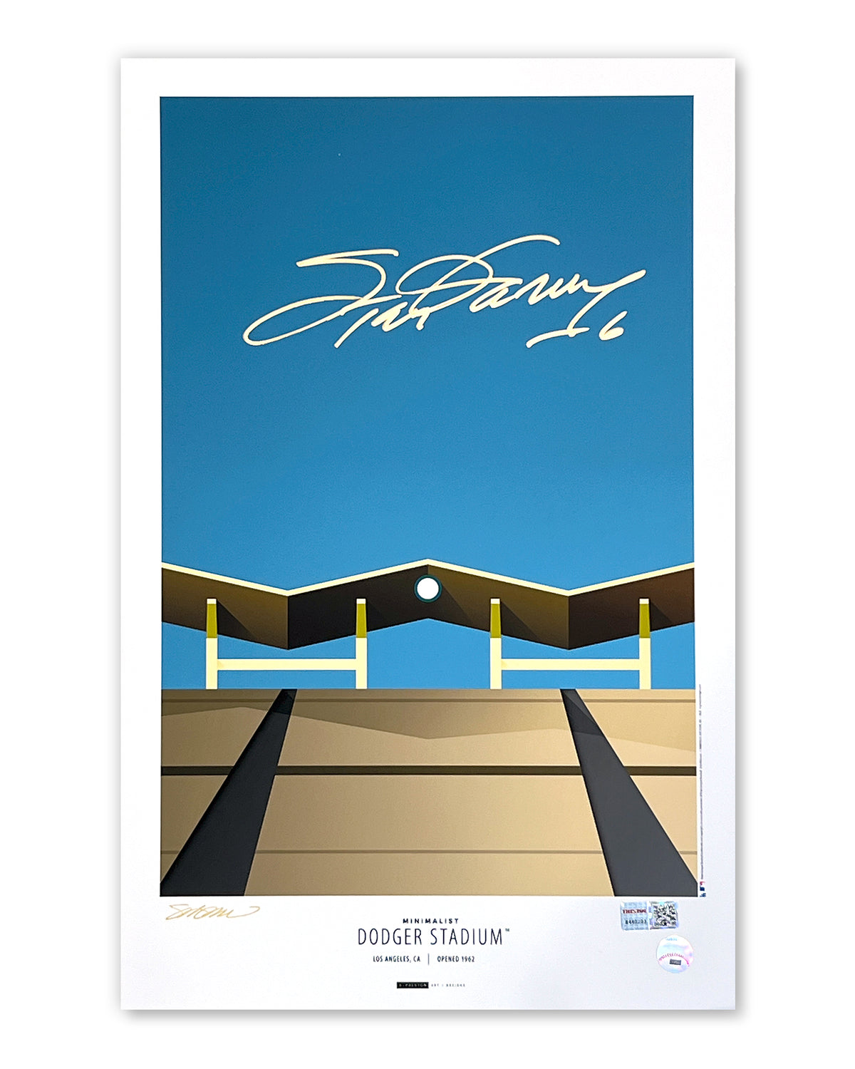 Minimalist Dodger Stadium Print - Steve Garvey Autographed - Authenticated