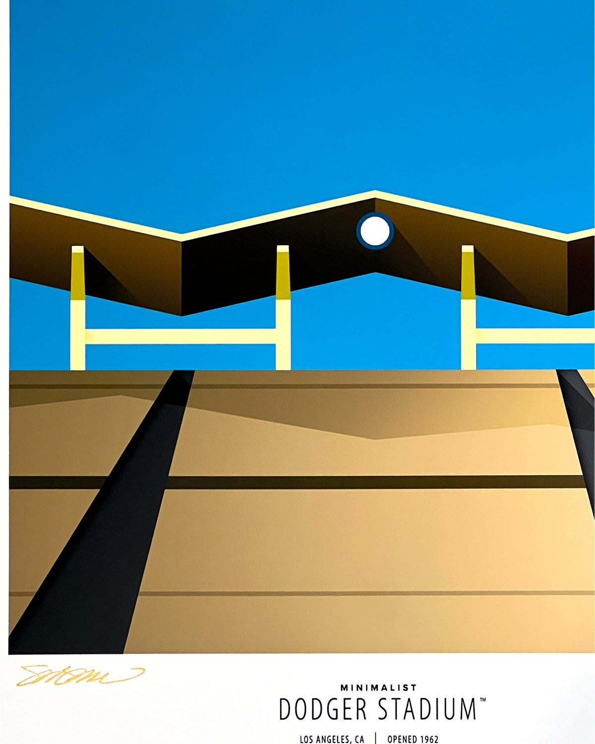 Minimalist Dodger Stadium Print - Steve Garvey Autographed - Authenticated