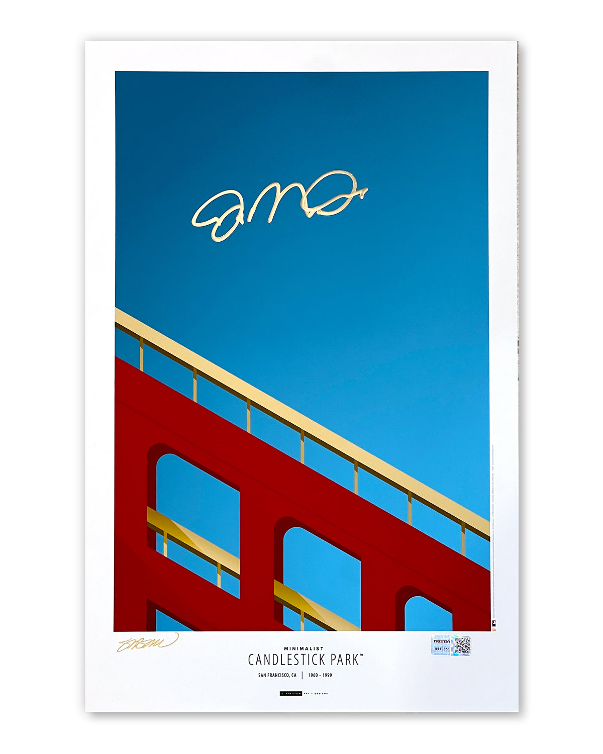 Minimalist Candlestick Park Print - Joe Montana Autographed - Authenticated