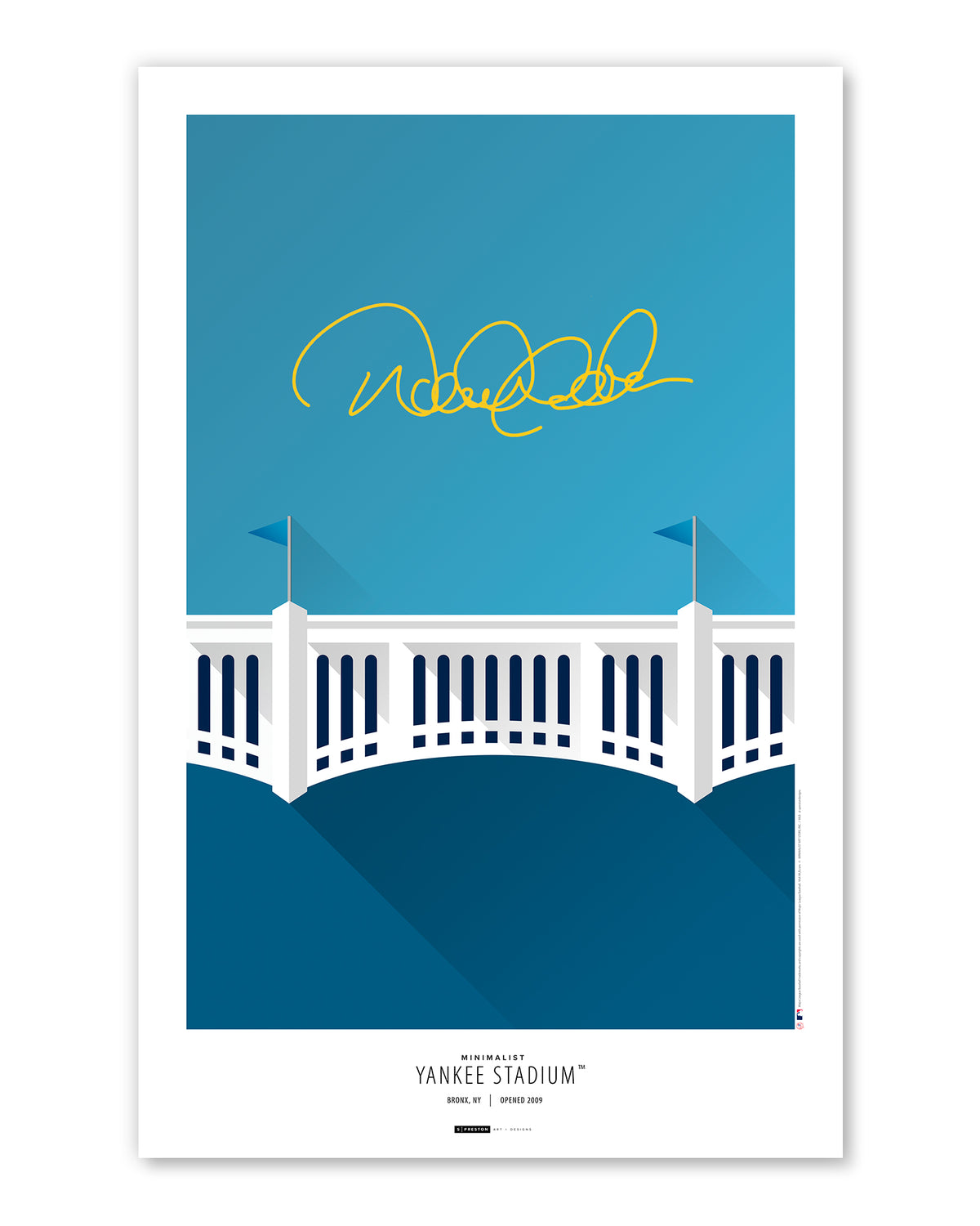 Minimalist Yankee Stadium Poster Print - Derek Jeter Autographed - Authenticated