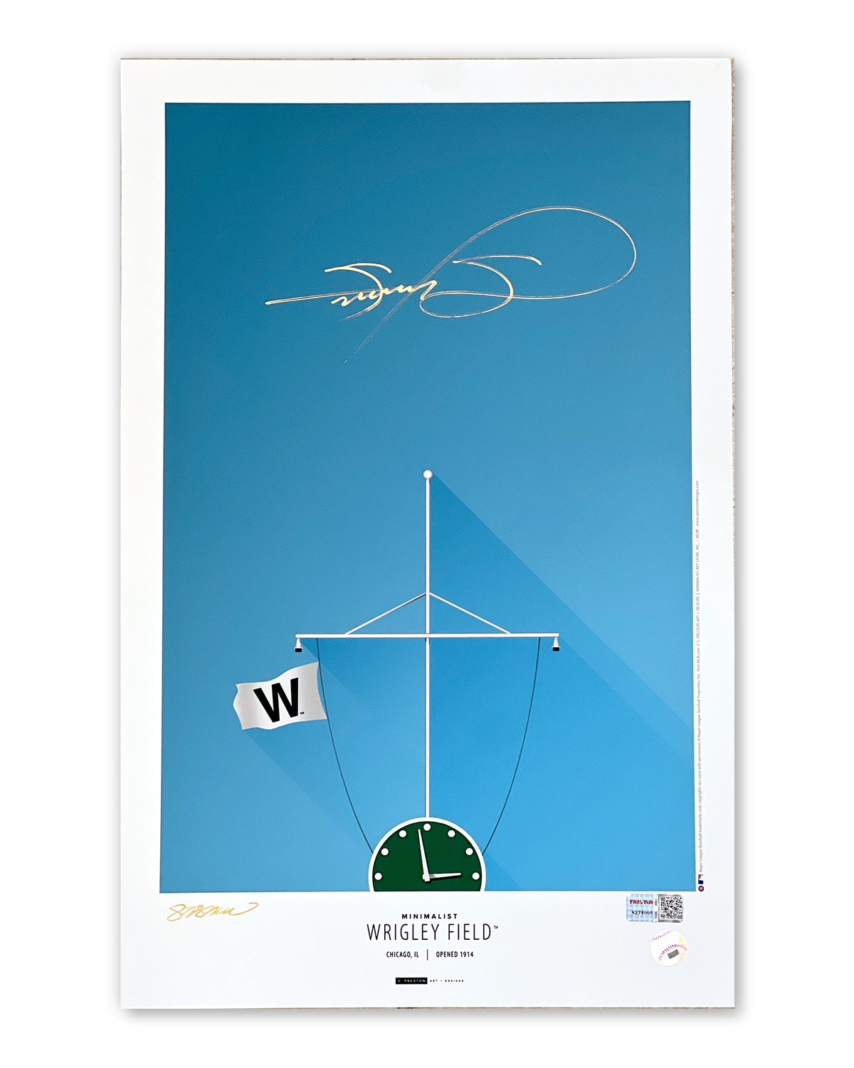 Minimalist Wrigley Field Print - Sammy Sosa Autographed - Authenticated