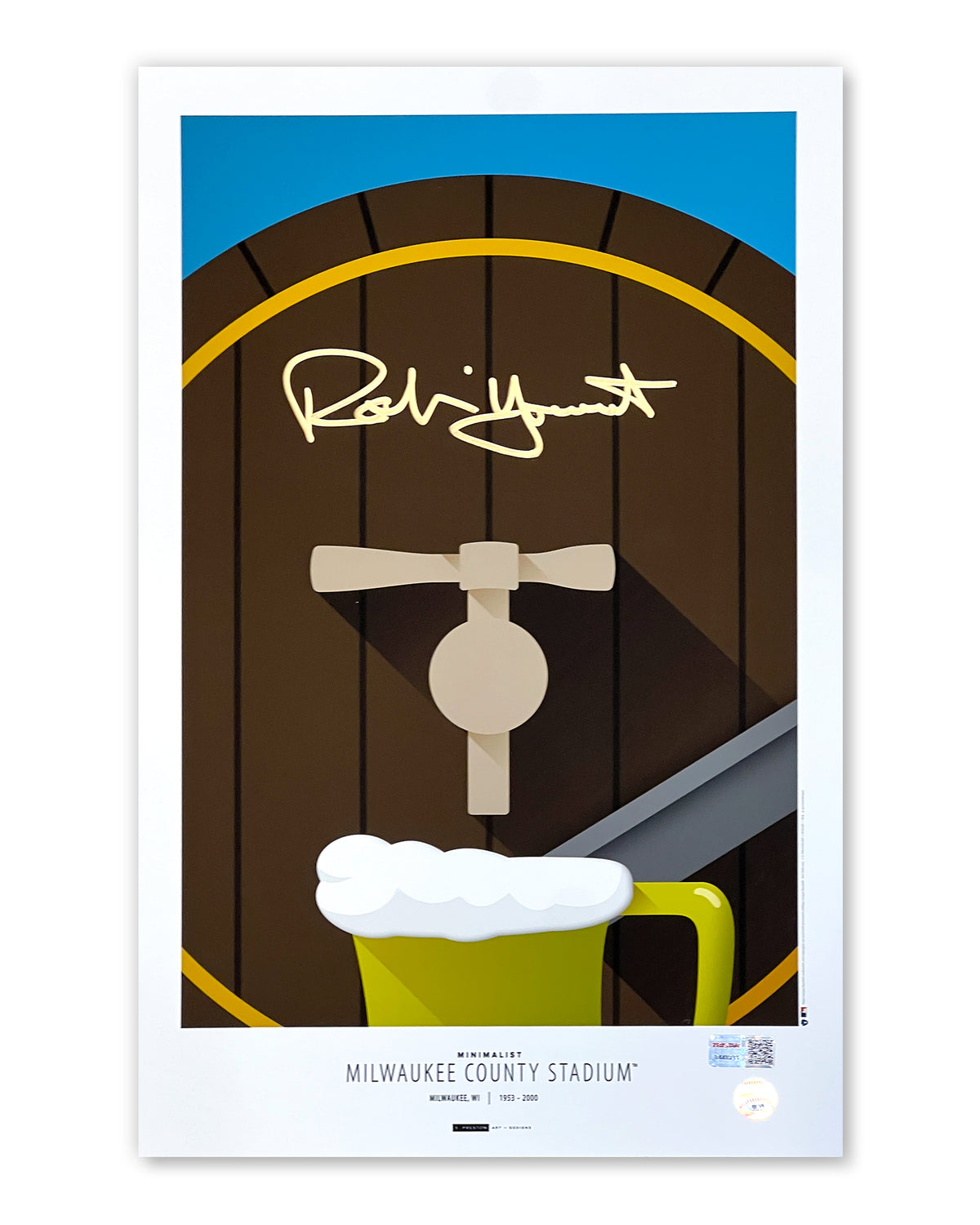 Minimalist Milwaukee County Stadium - Robin Yount Autographed - Poster Print - MLB Authenticated