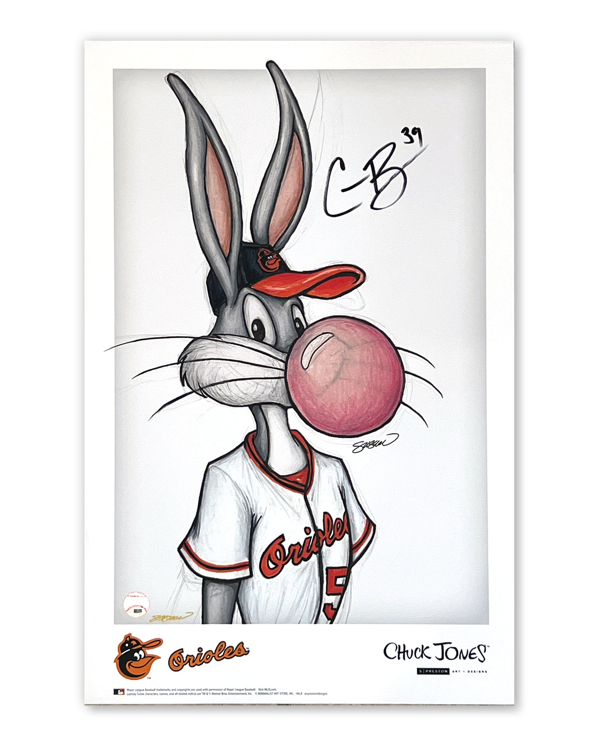 Bubblegum Bugs Bunny Baltimore Orioles Print - Corbin Burnes Autographed